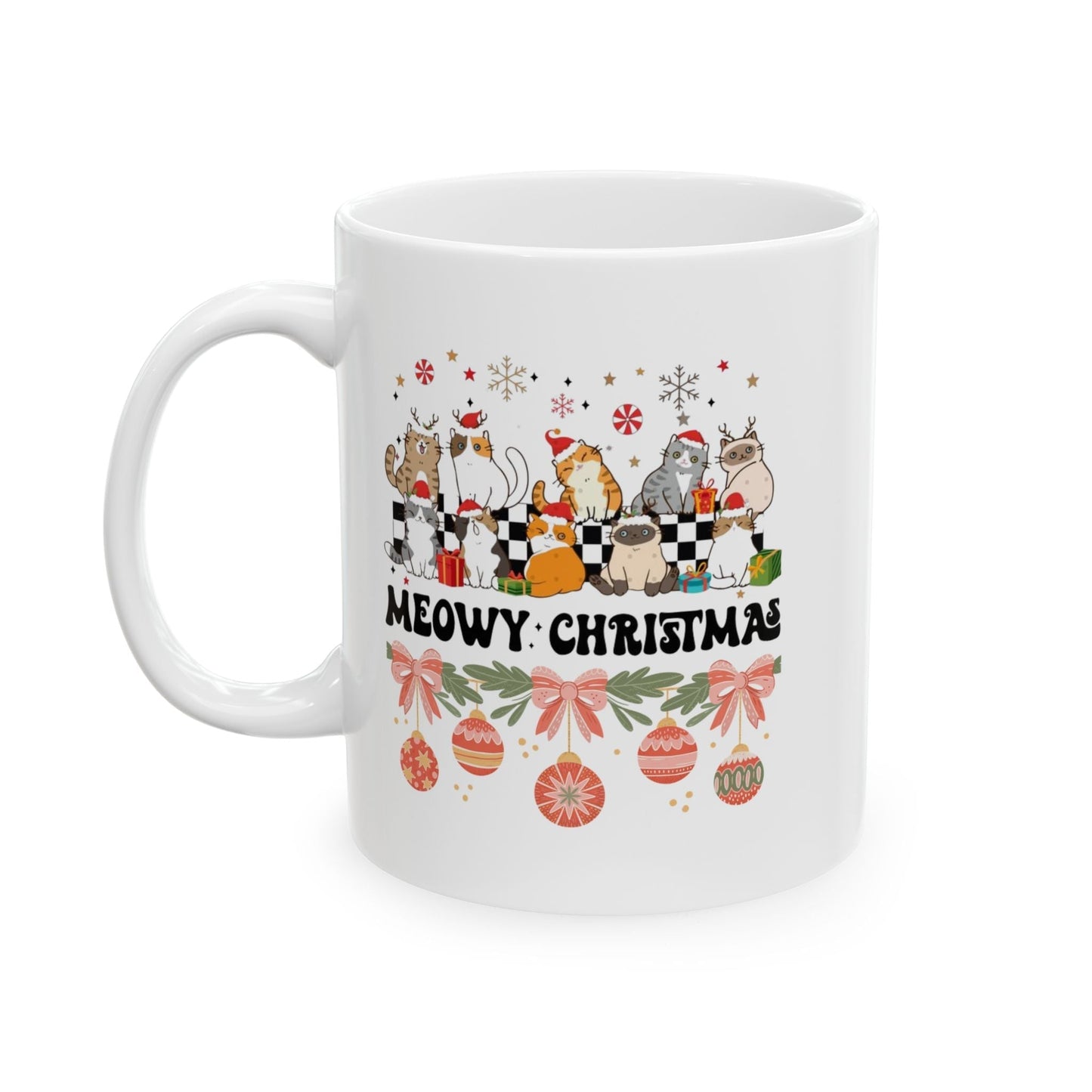 Meowy Christmas Mugs, Cat Lover Christmas Gift