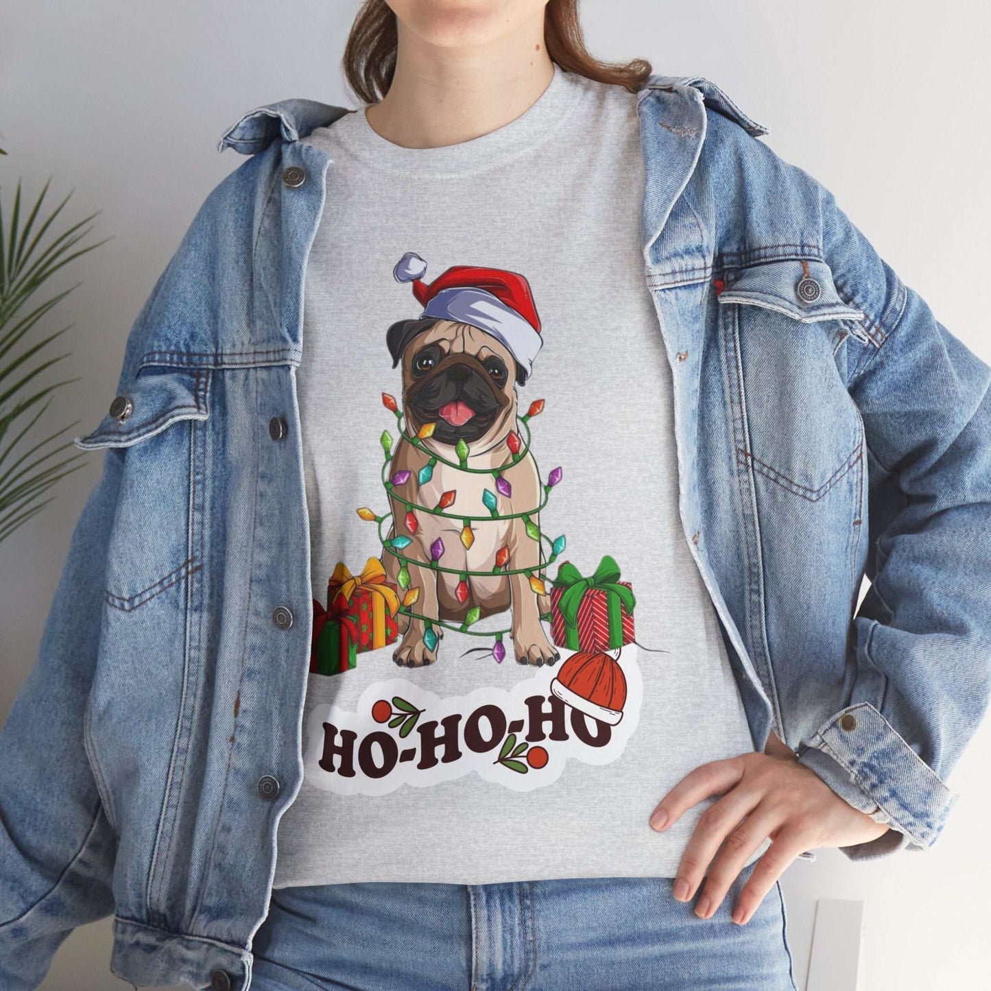 Cute Christmas dog shirt for dog lovers with festive pug design and holiday lights.