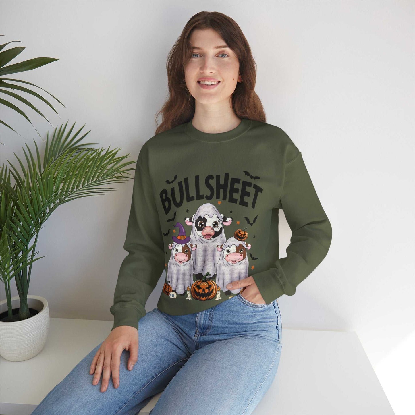 Funny Halloween Crewneck Sweatshirt | Bullsheet Cow Design, Gift for Halloween Lovers