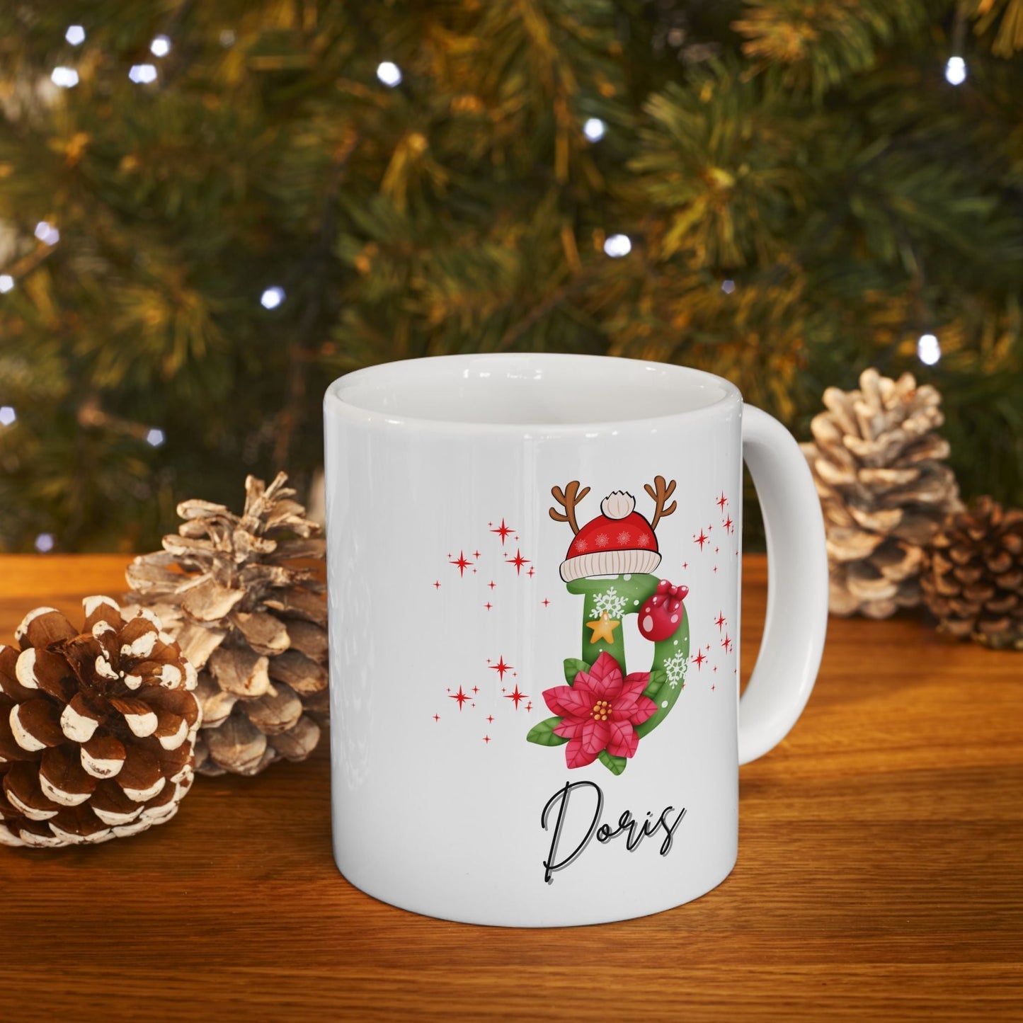 Family Christmas Name Mugs, D Name Gift