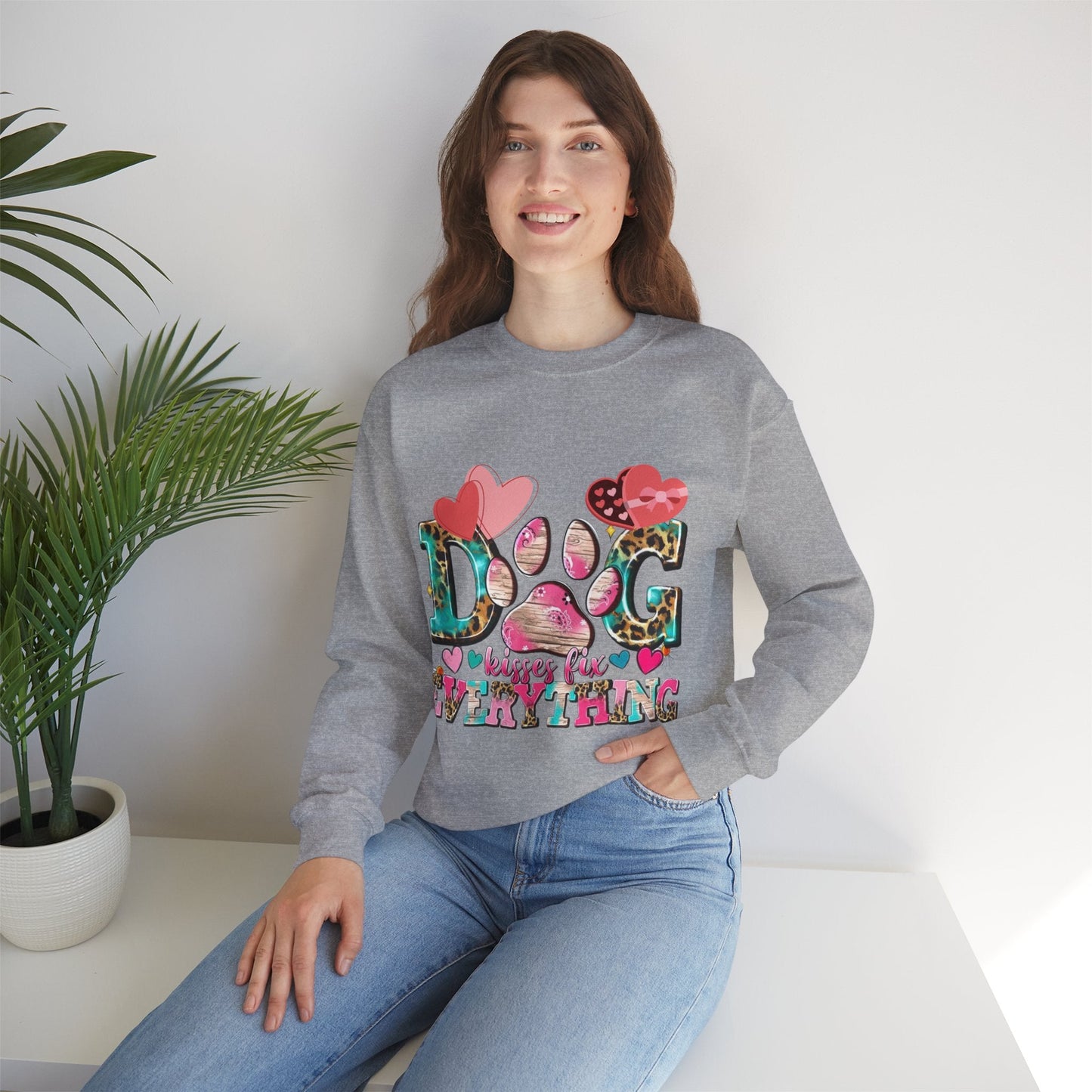 Dog Kisses Fix Everything Sweatshirt, Gift For Mom Dog Lovers