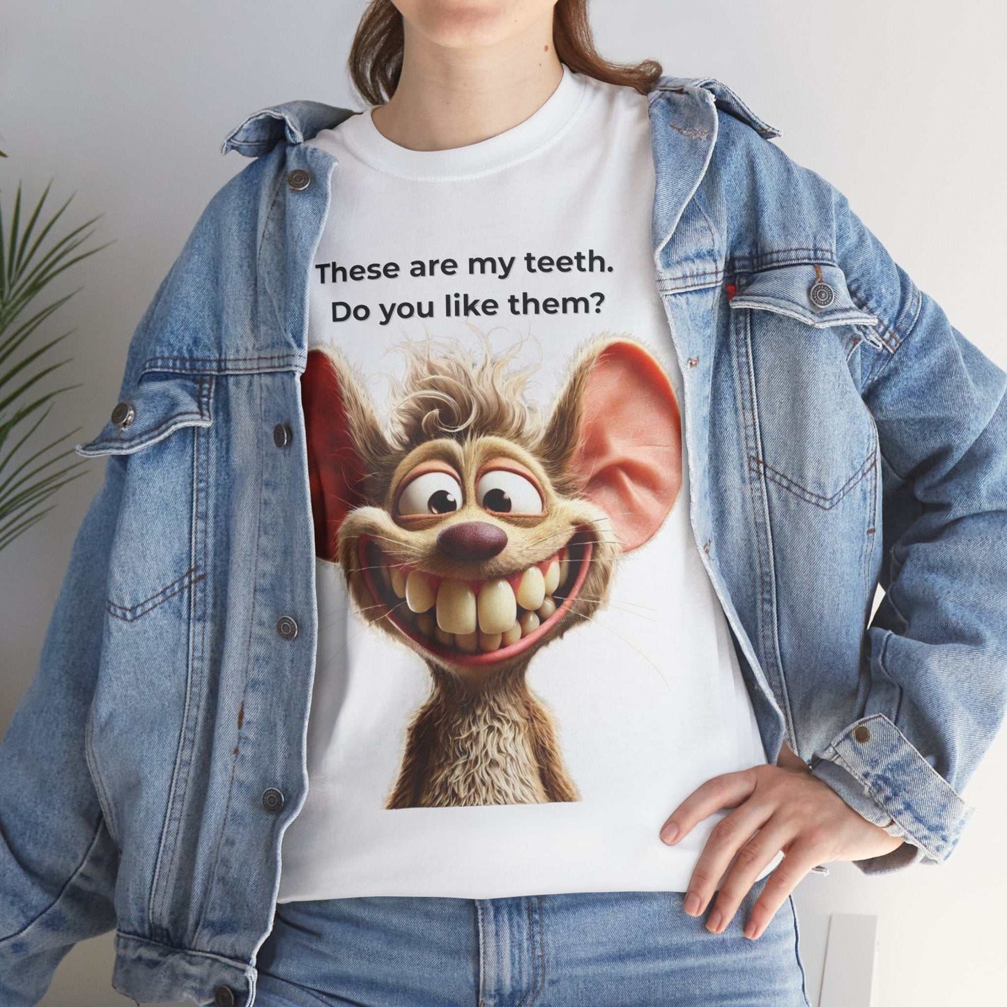 Funny Teeth Cartoon T-Shirt, Cute Unisex Heavy Cotton Tee, Gift for Teens Humor Shirt