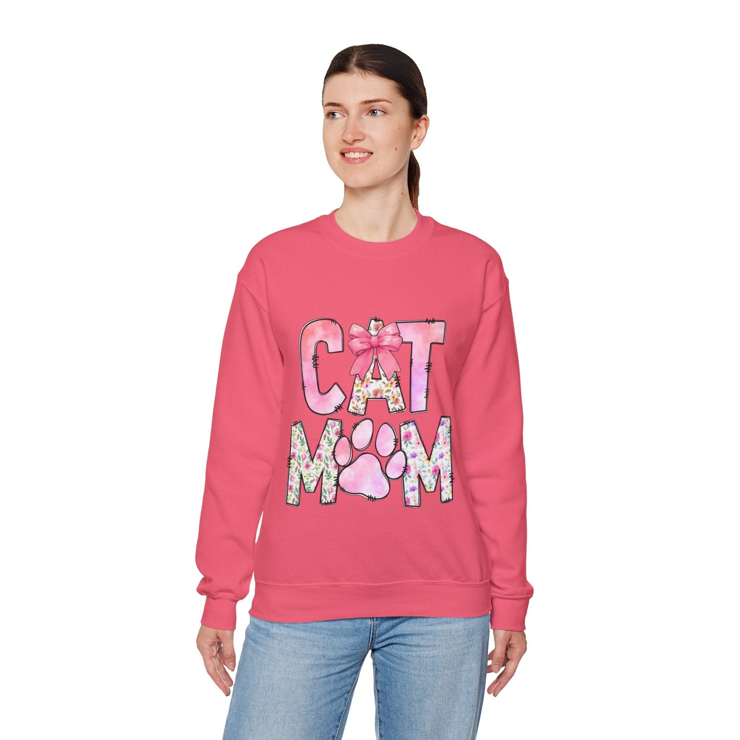 Cat Mom Floral Crewneck Sweatshirt - Perfect Gift for Cat Lovers