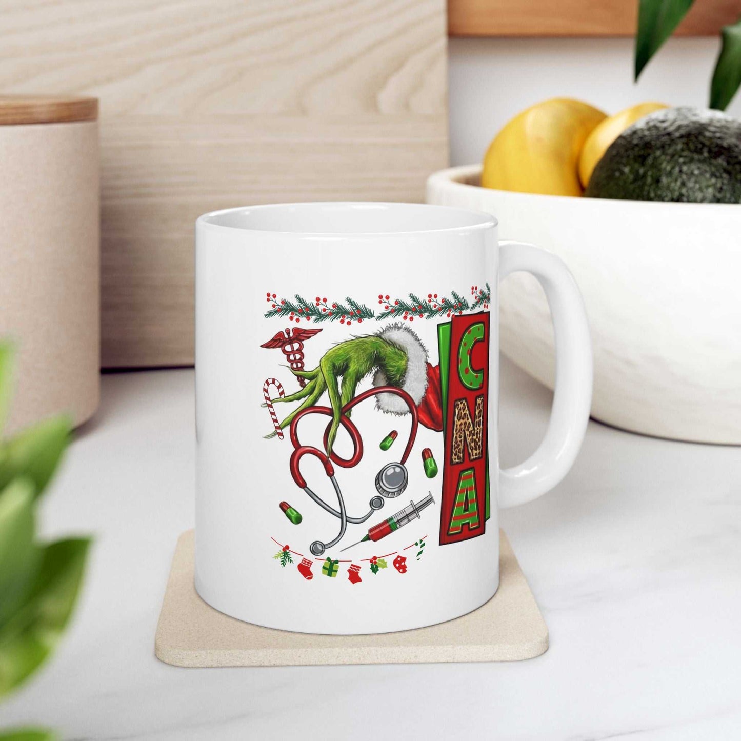 Nurse Stethoscope Christmas Mug, Grinch Stethoscope Gift