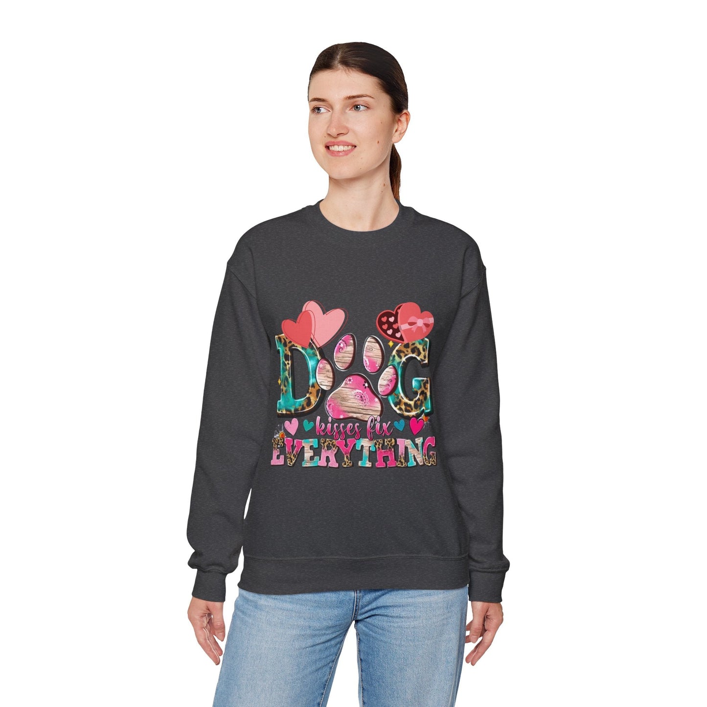 Dog Kisses Fix Everything Sweatshirt, Gift For Mom Dog Lovers