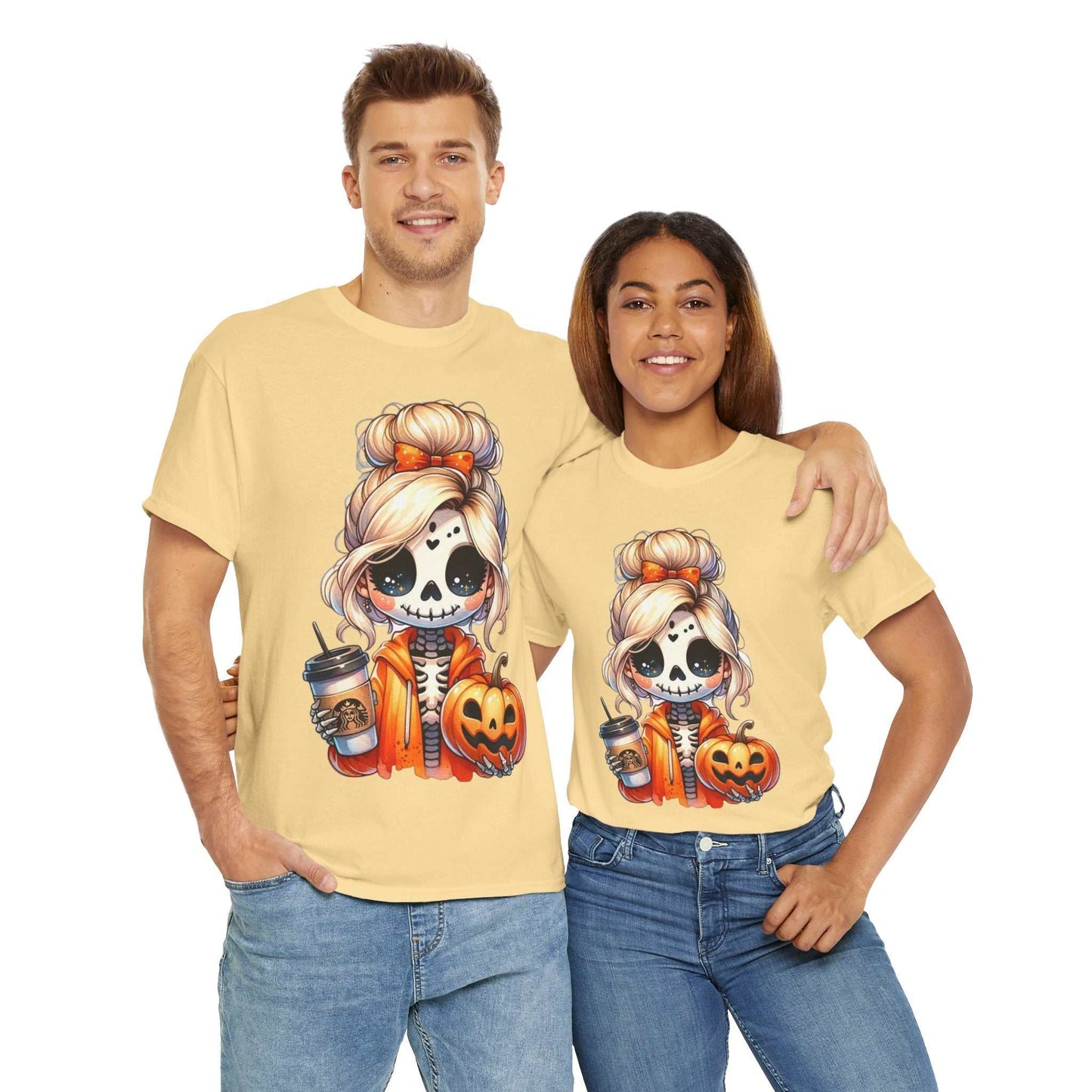 Halloween Skeleton Girlfriend Unisex Heavy Cotton Tee, Casual Halloween Shirt, Spooky Season Gift