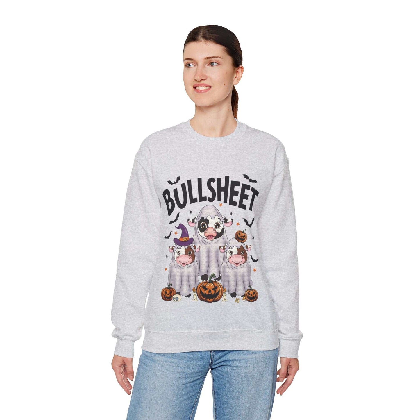 Funny Halloween Crewneck Sweatshirt | Bullsheet Cow Design, Gift for Halloween Lovers