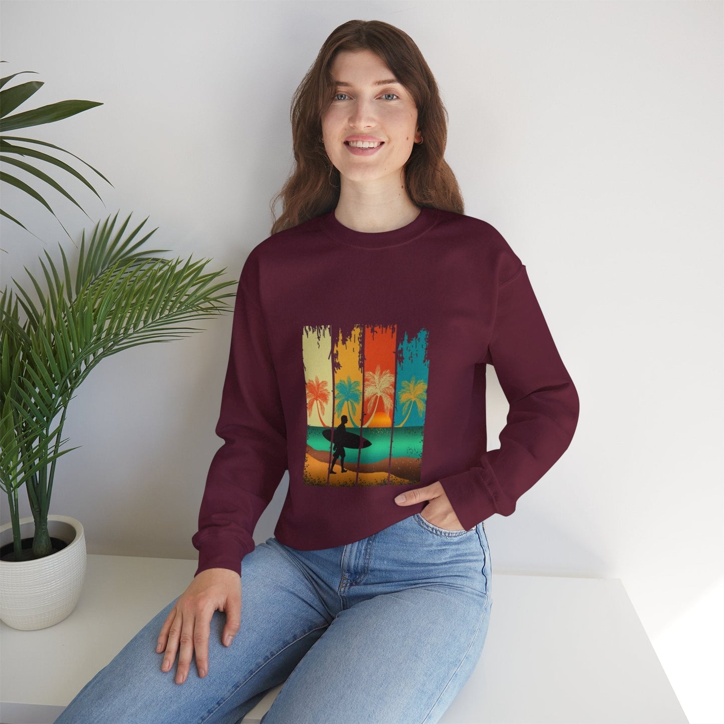 Tropical Sunset Sweatshirt, Relaxed Vibes Crewneck, Beach Lover Gift