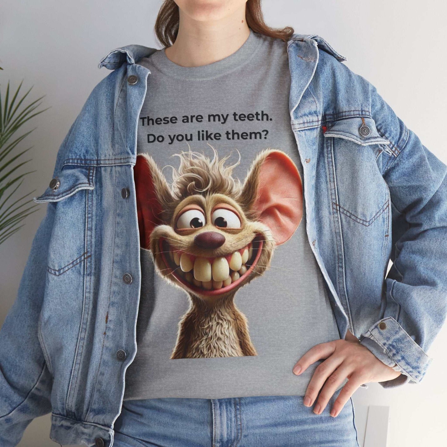 Funny Teeth Cartoon T-Shirt, Cute Unisex Heavy Cotton Tee, Gift for Teens Humor Shirt