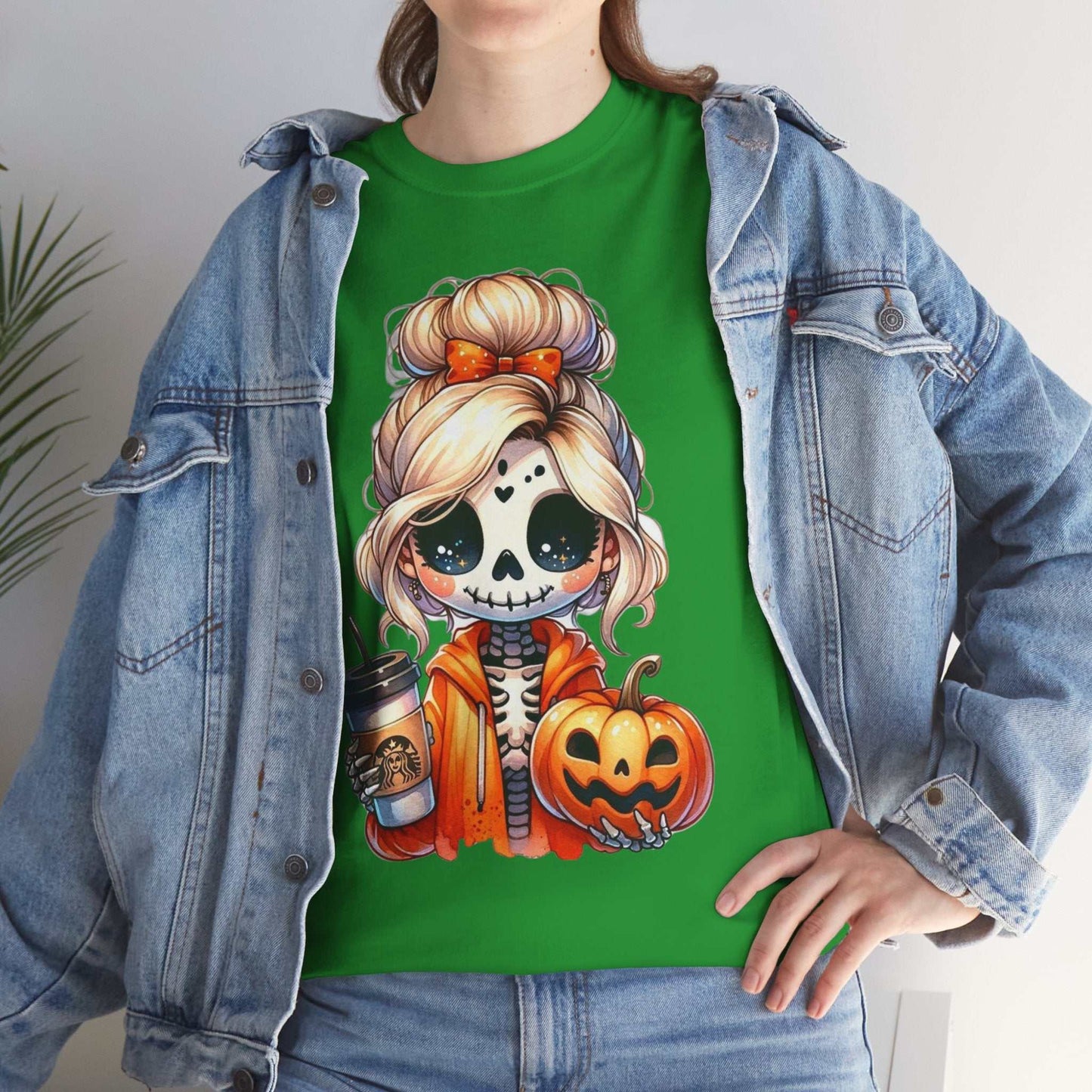 Halloween Skeleton Girlfriend Unisex Heavy Cotton Tee, Casual Halloween Shirt, Spooky Season Gift