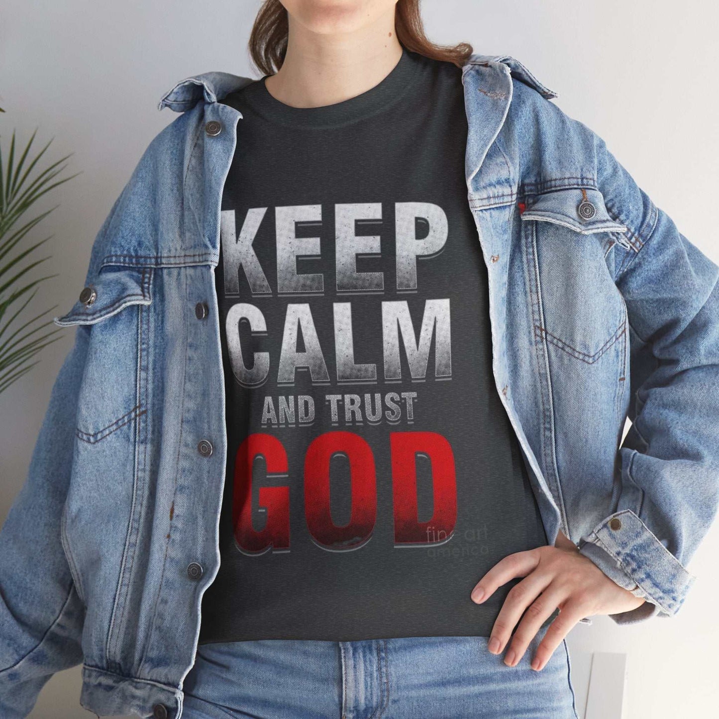 Inspirational Unisex Heavy Cotton Tee, Keep Calm and Trust God T-Shirt