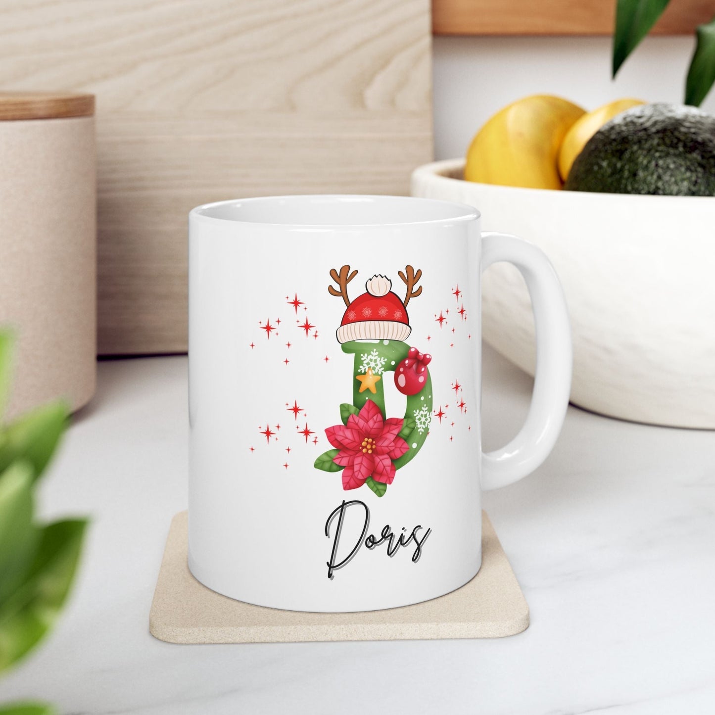 Family Christmas Name Mugs, D Name Gift