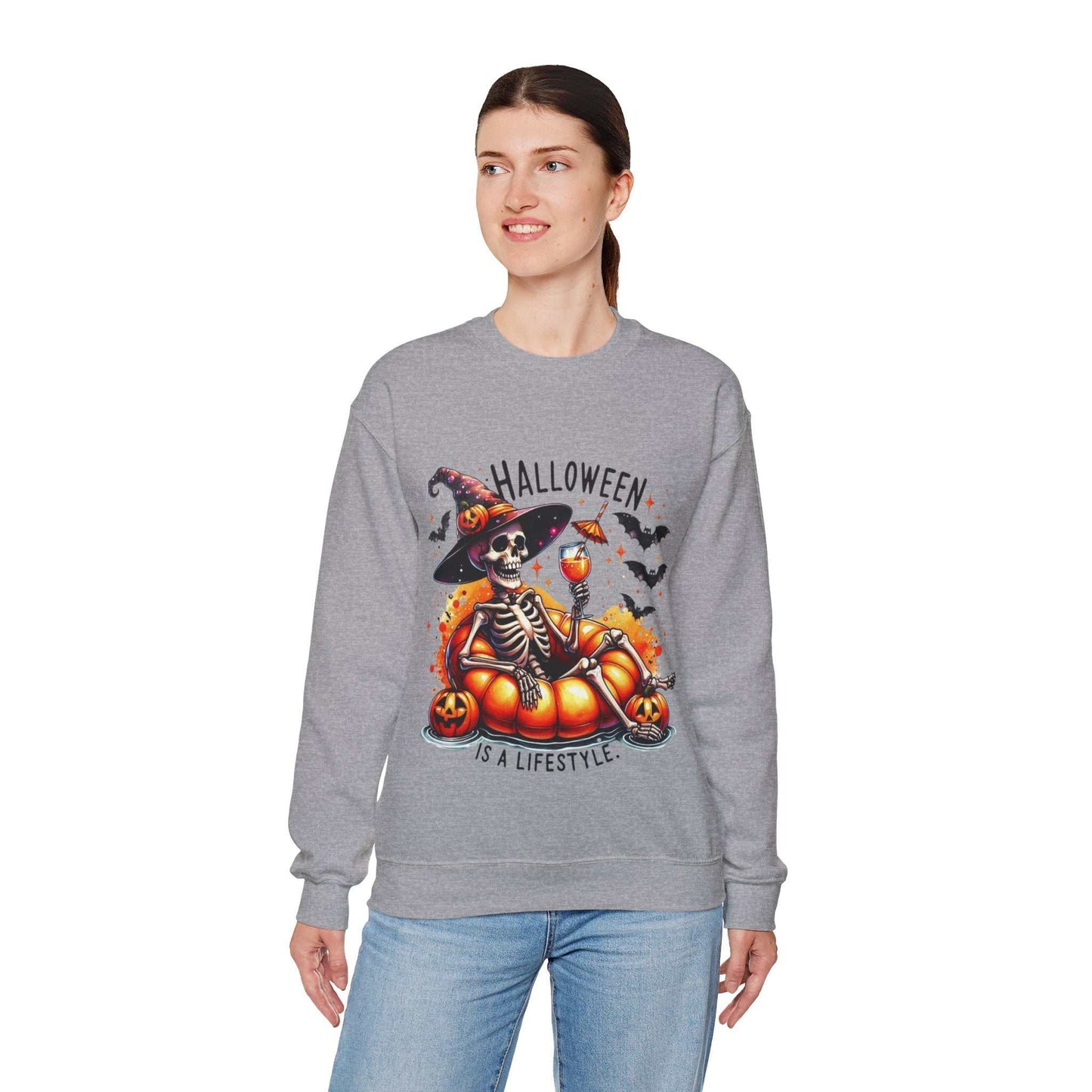 Halloween Skeleton Sweatshirt, Cozy Unisex Crewneck for Fall Celebrations, Perfect Gift