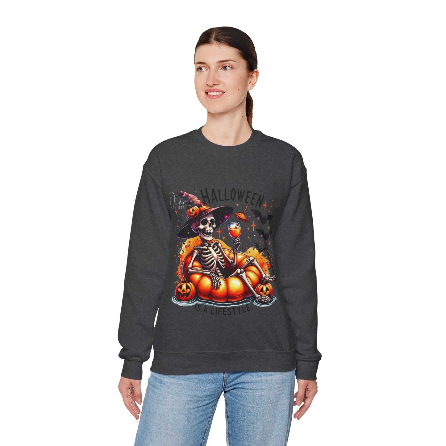 Halloween Skeleton Sweatshirt, Cozy Unisex Crewneck for Fall Celebrations, Perfect Gift
