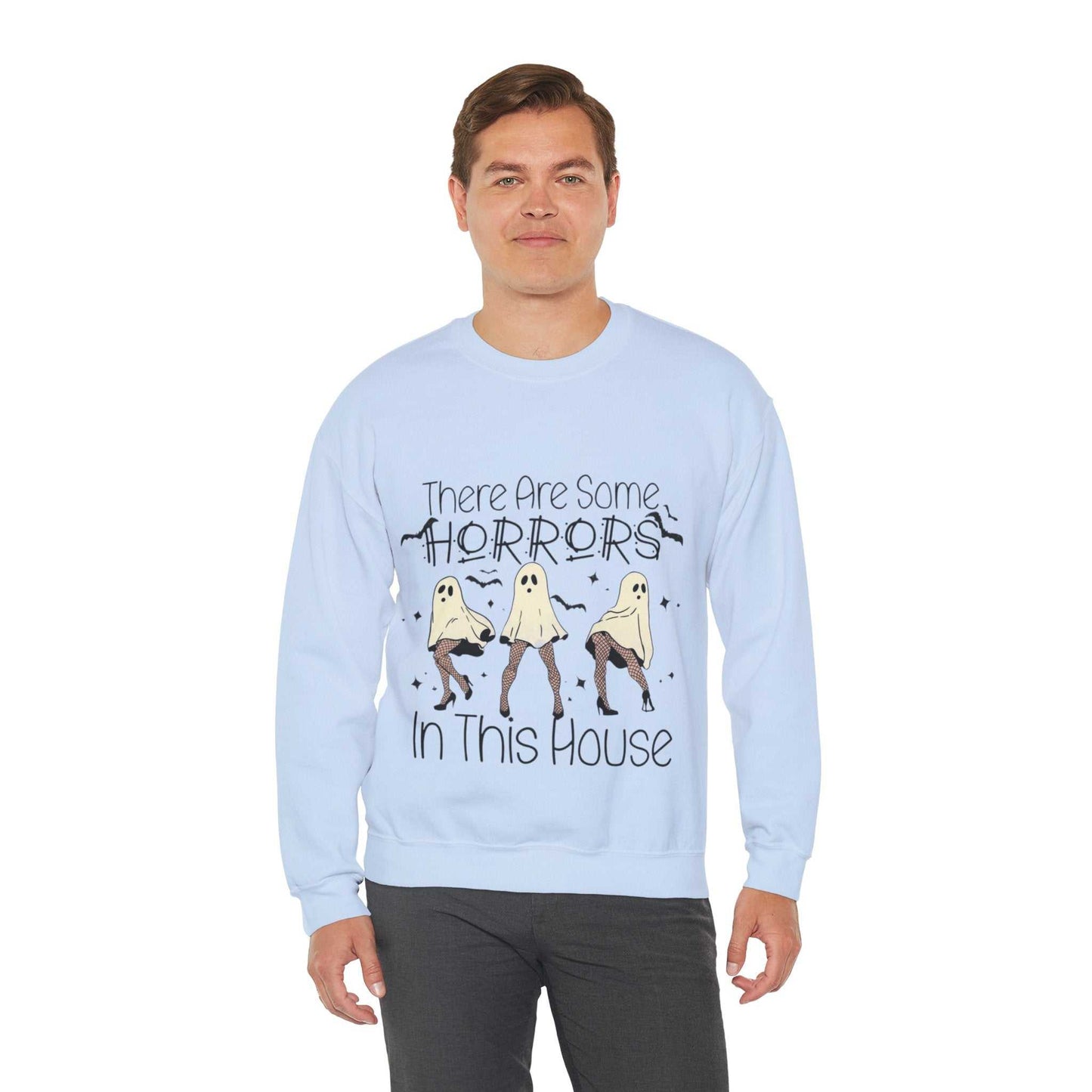Unisex Funny Halloween Sweatshirt with ghost design and humorous text.