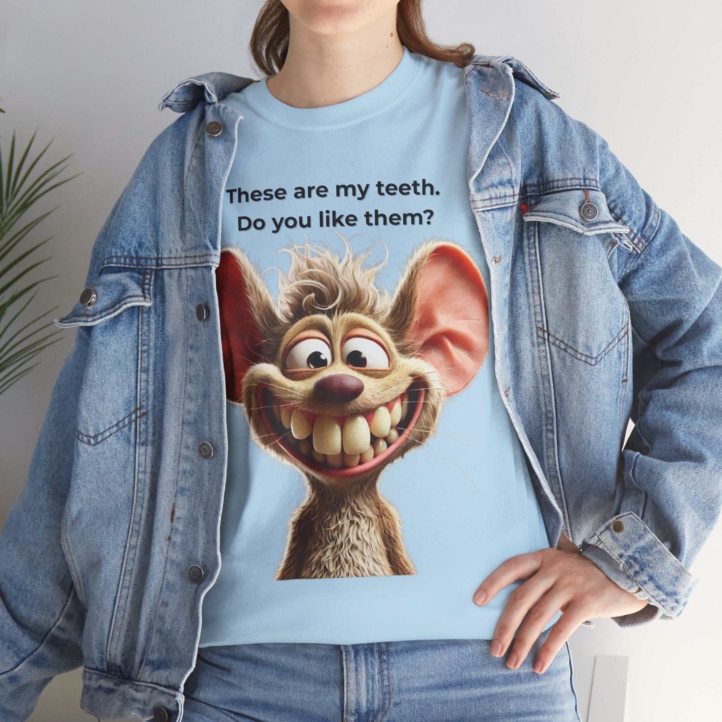 Funny Teeth Cartoon T-Shirt, Cute Unisex Heavy Cotton Tee, Gift for Teens Humor Shirt