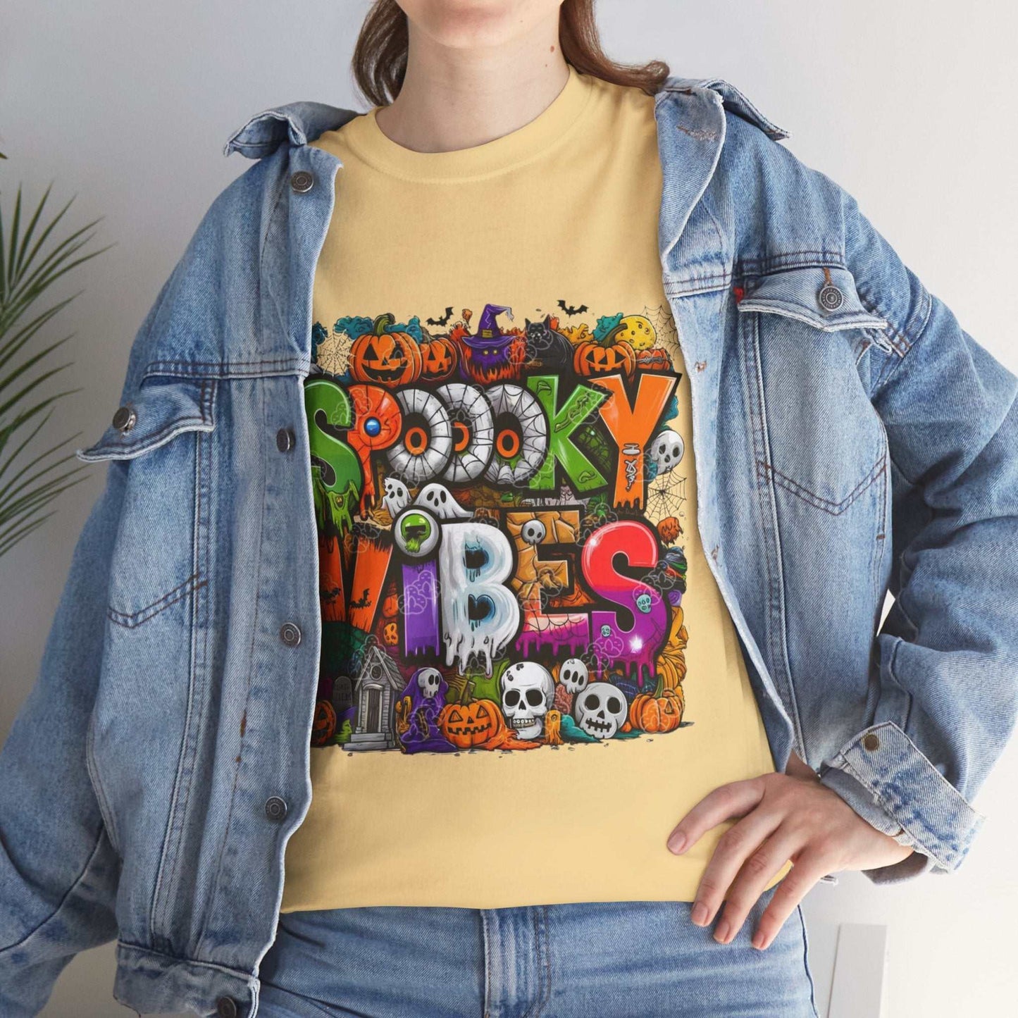 Spooky Vibes Unisex Heavy Cotton Tee, Halloween T-Shirt, Ghostly Graphic Gift