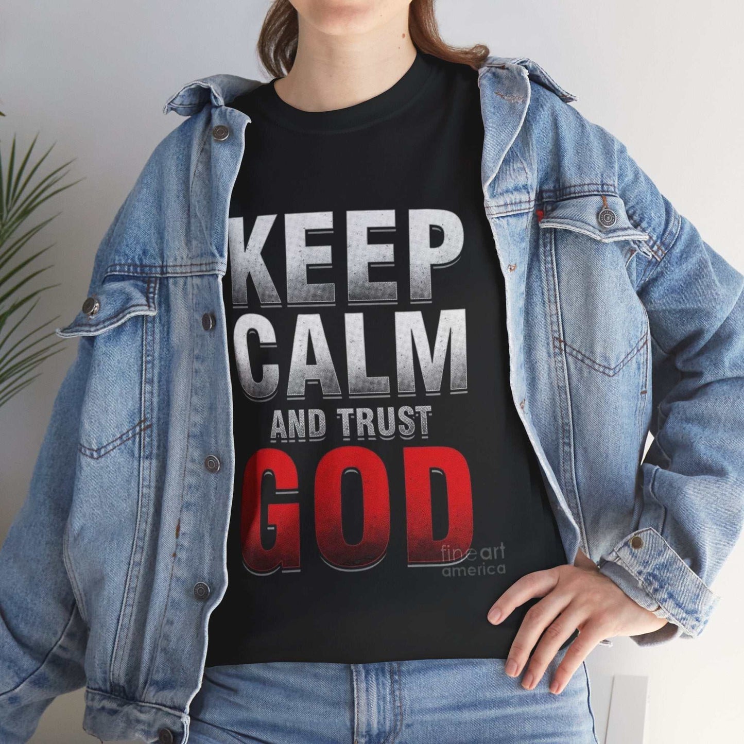 Inspirational Unisex Heavy Cotton Tee, Keep Calm and Trust God T-Shirt