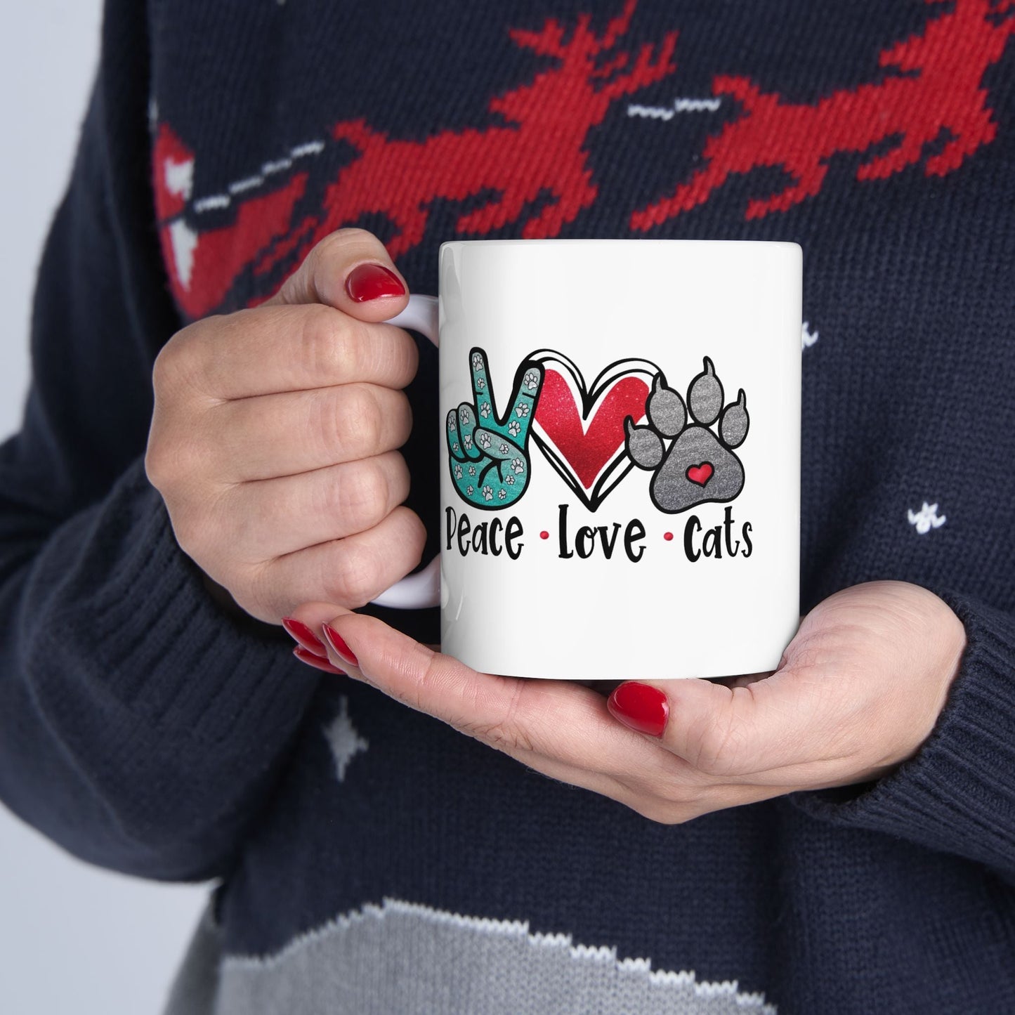 Cute Cat Lover Ceramic Mug - Peace & Paws Design (11oz, 15oz)
