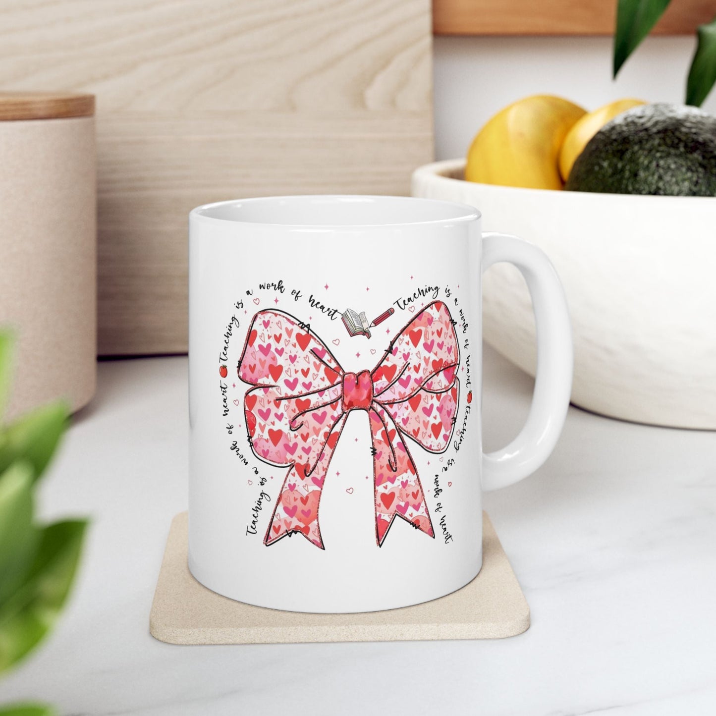 Teaching Is A Work Of Heart Mugs, Coquette Teacher Valentine Gift