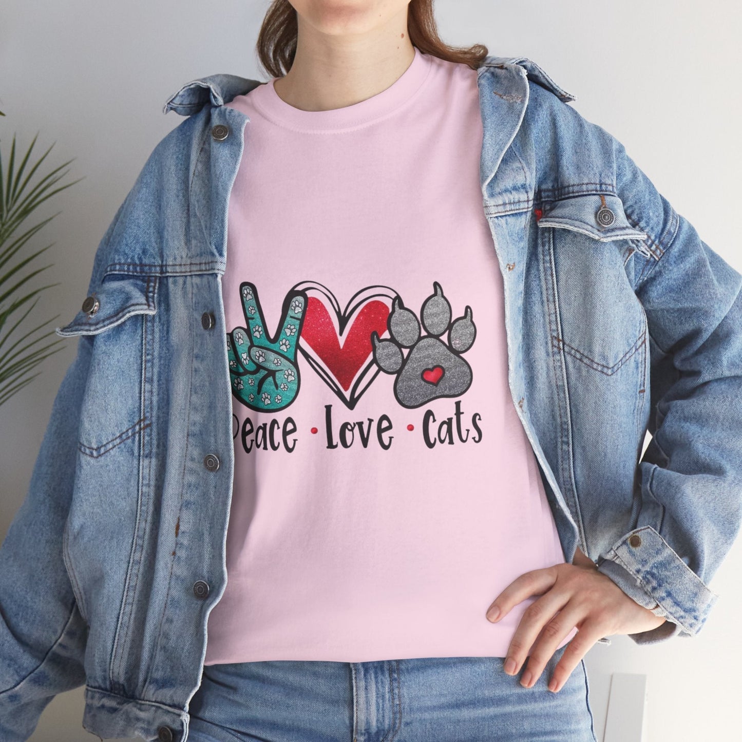 Peace Love Cats Unisex Heavy Cotton Tee - Perfect for Cat Lovers