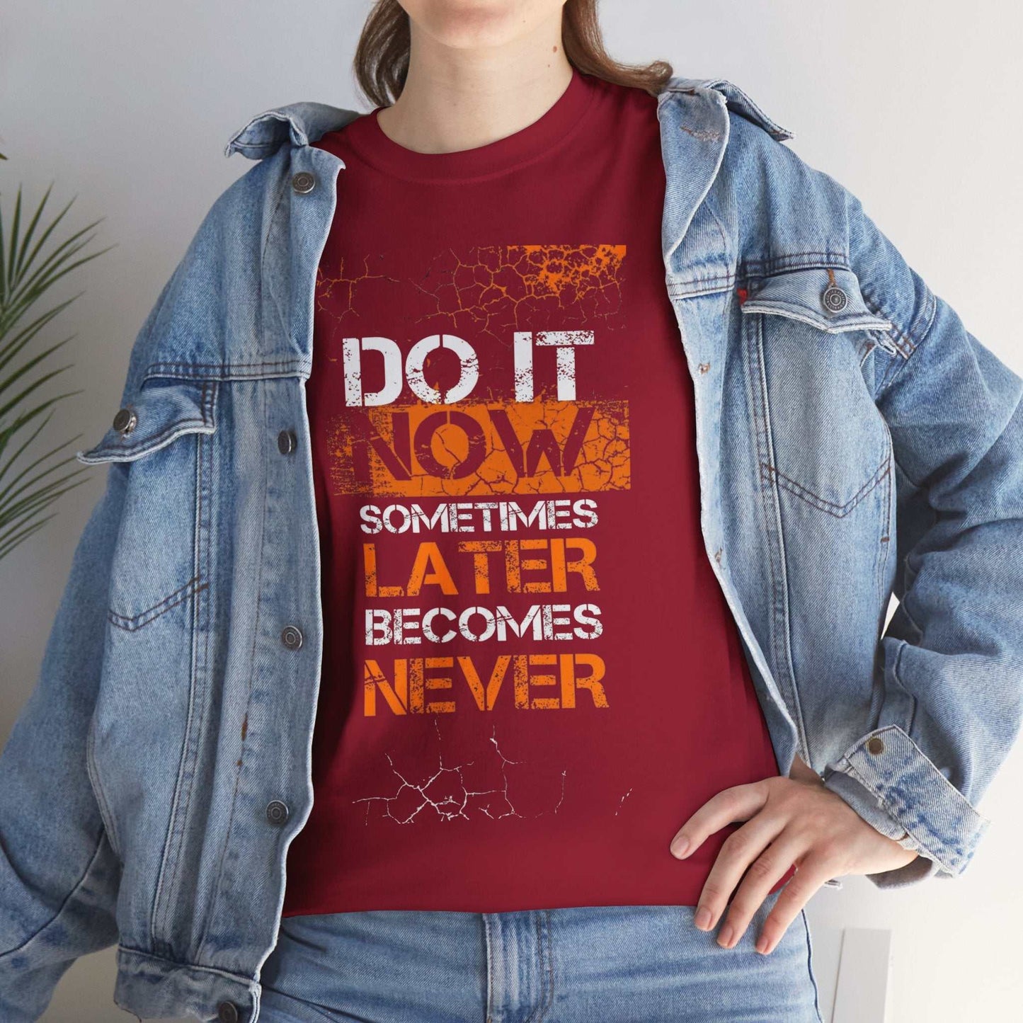 Motivational Unisex Heavy Cotton Tee - "Do It Now, Later, Never" - Perfect for Daily Wear