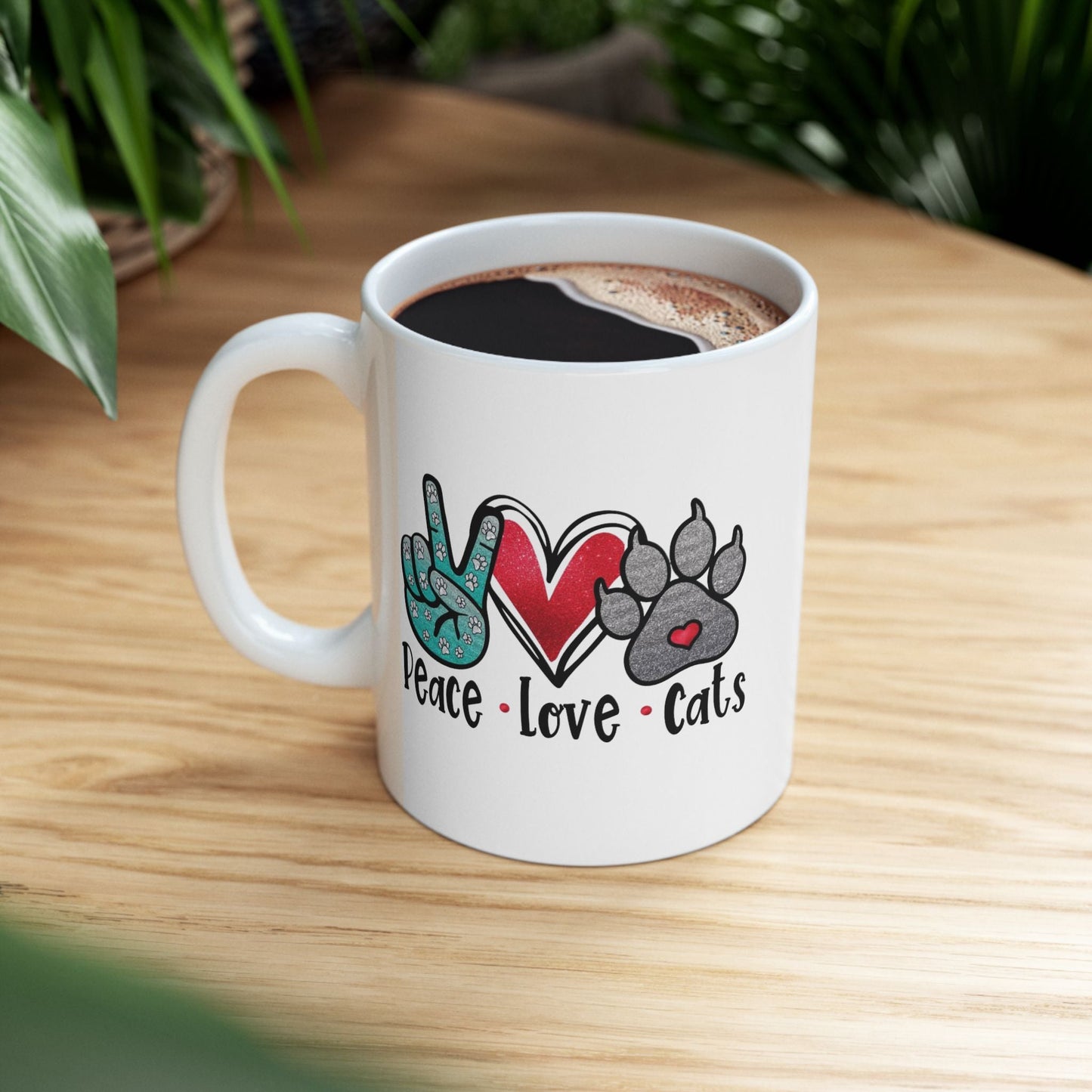 Cute Cat Lover Ceramic Mug - Peace & Paws Design (11oz, 15oz)