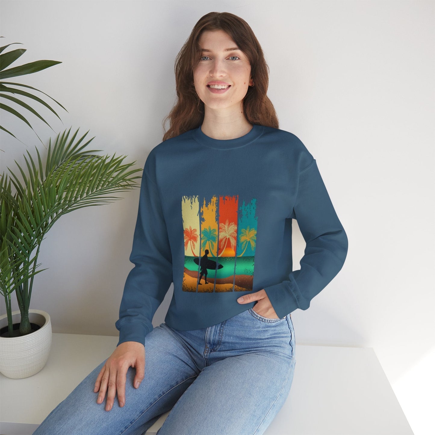Tropical Sunset Sweatshirt, Relaxed Vibes Crewneck, Beach Lover Gift