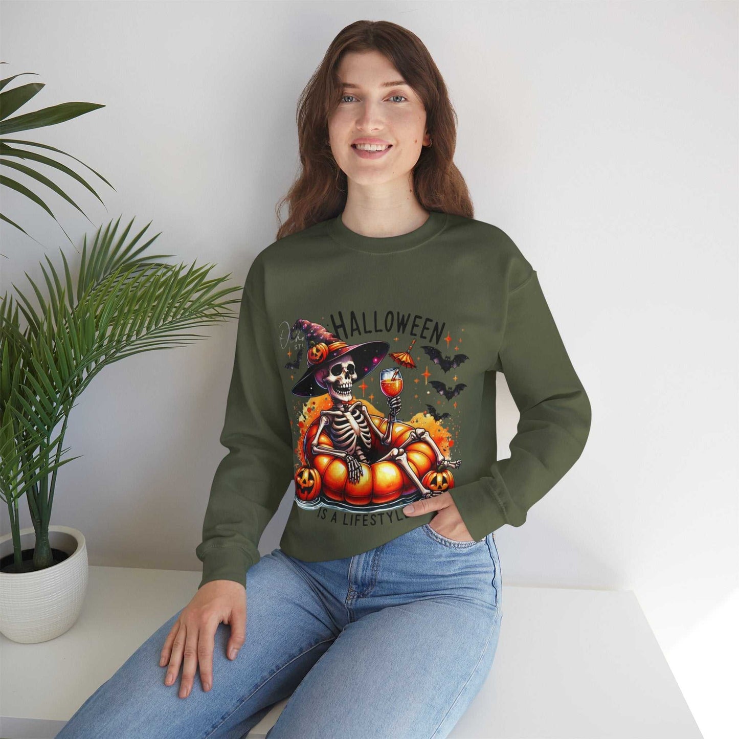 Halloween Skeleton Sweatshirt, Cozy Unisex Crewneck for Fall Celebrations, Perfect Gift