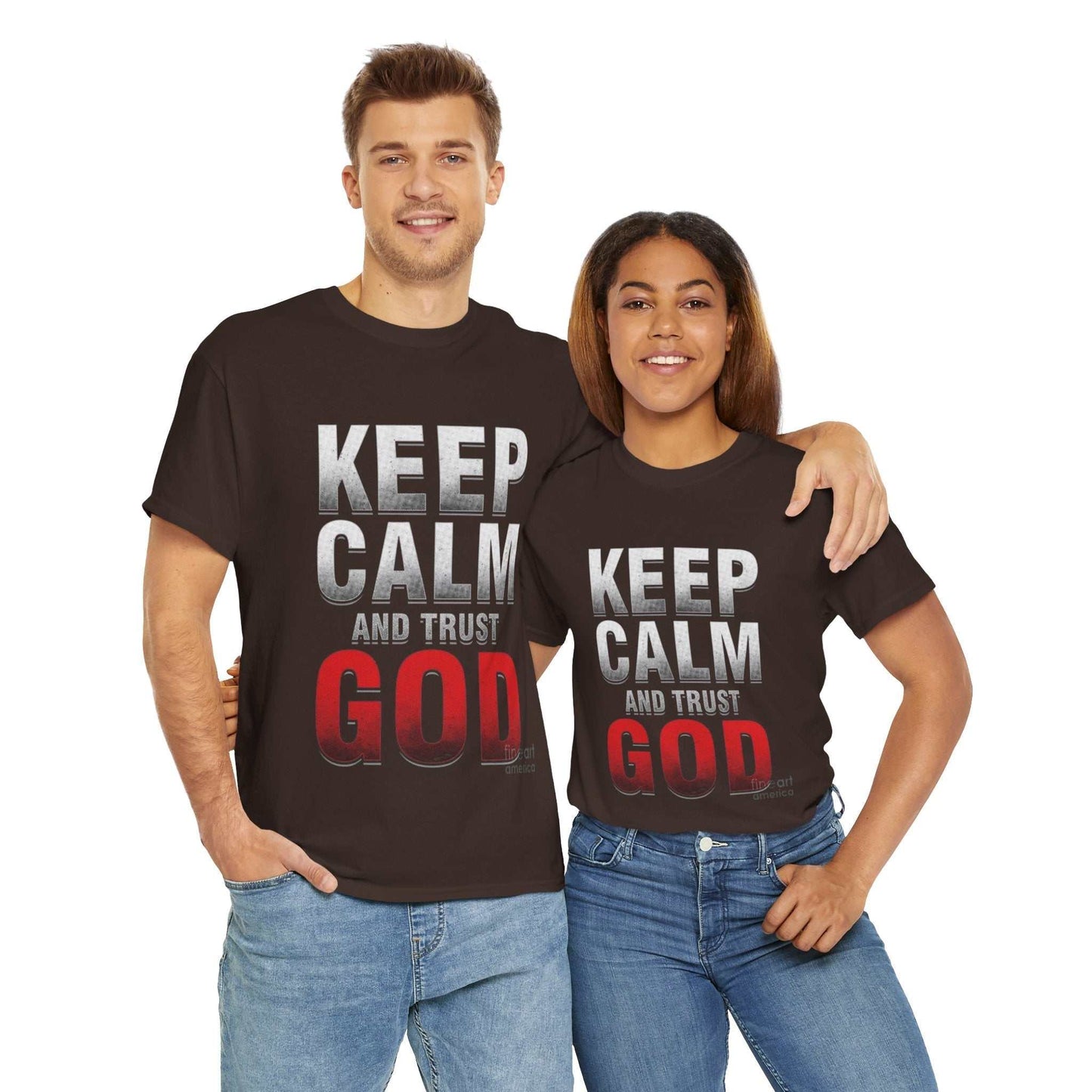 Inspirational Unisex Heavy Cotton Tee, Keep Calm and Trust God T-Shirt