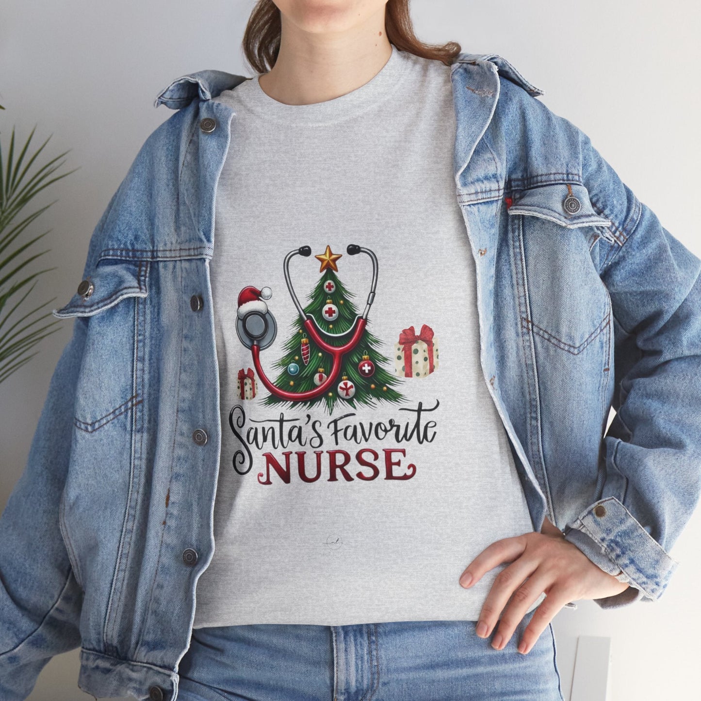 Santas Favorite Nurse Shirt featuring Christmas design, perfect gift for nurses, festive nurse apparel.