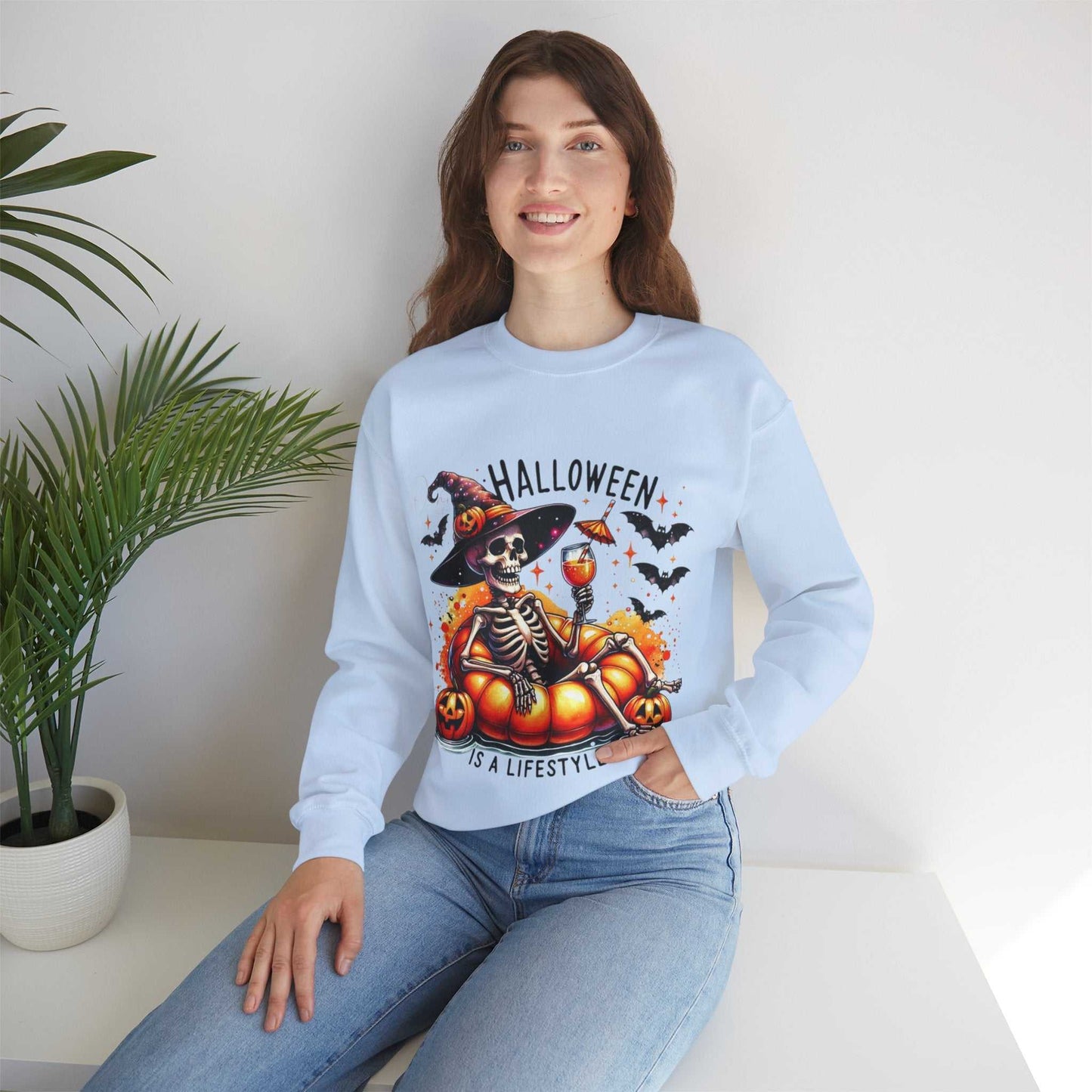 Halloween Skeleton Sweatshirt, Cozy Unisex Crewneck for Fall Celebrations, Perfect Gift