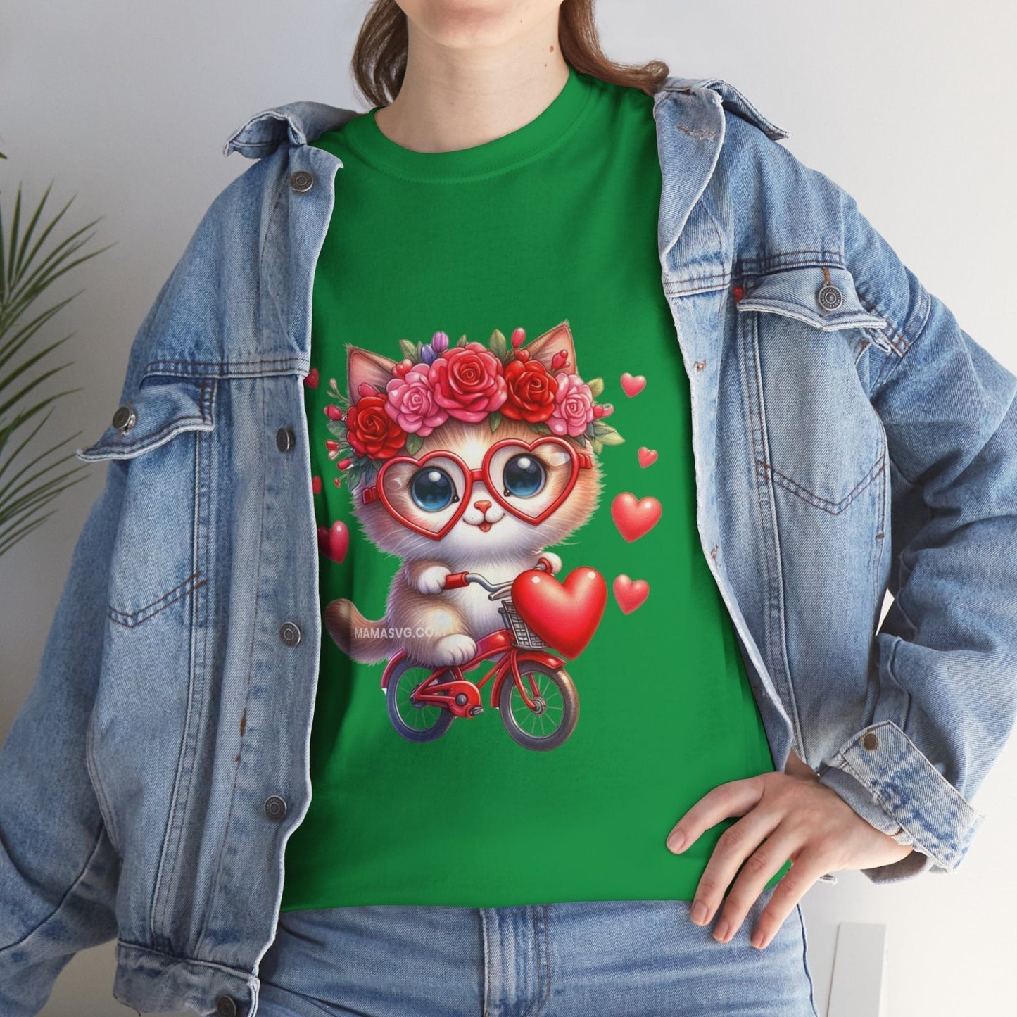 Biker Cat Cycling Hearts T-Shirt - Valentines Cat Lover Gift