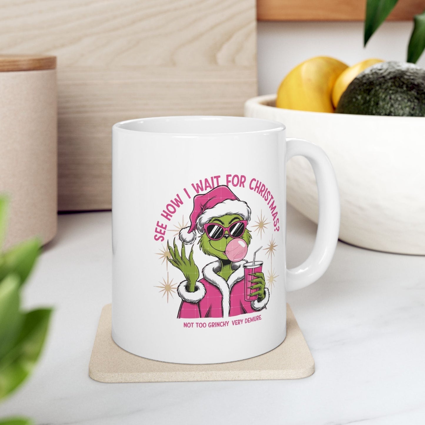 Very Demure Not Grinchy Mugs, Grinch Christmas Gift