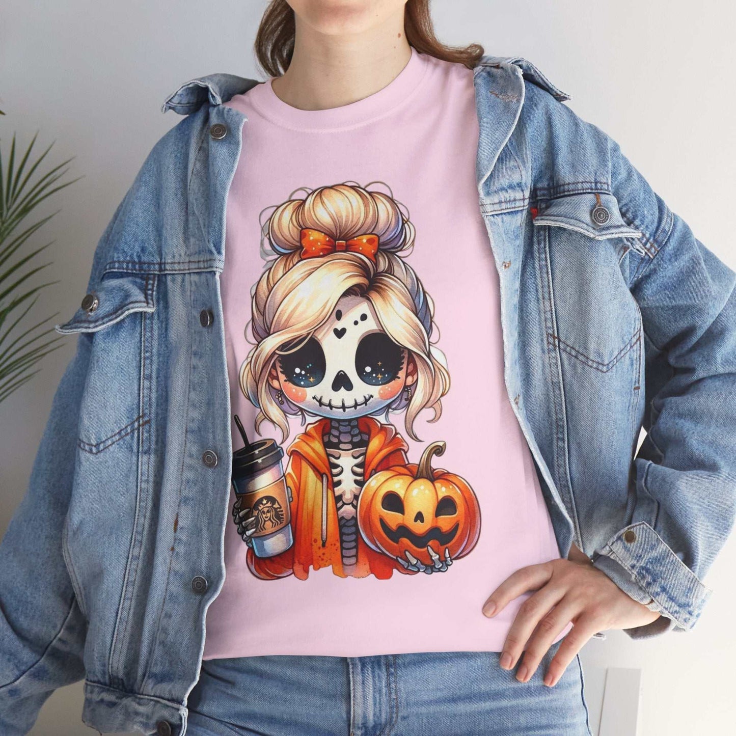 Halloween Skeleton Girlfriend Unisex Heavy Cotton Tee, Casual Halloween Shirt, Spooky Season Gift