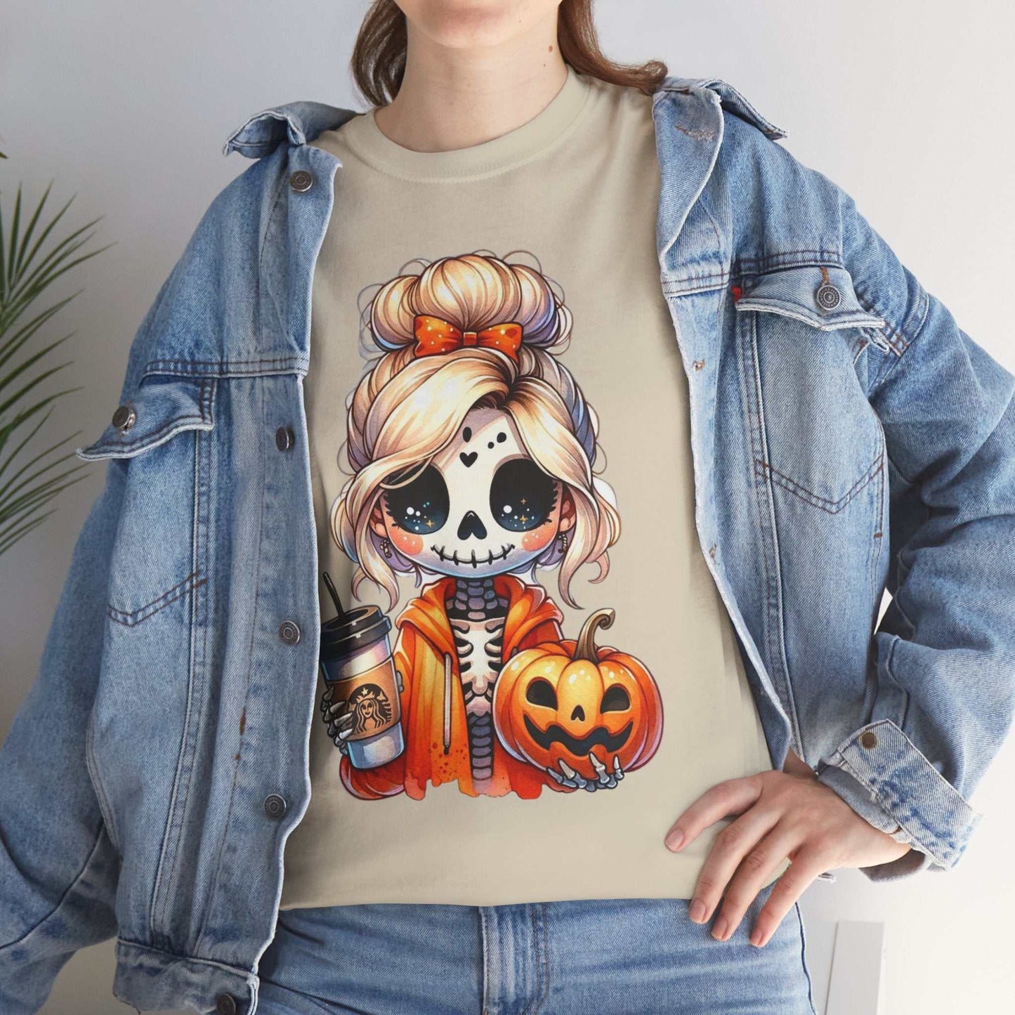 Halloween Skeleton Girlfriend Unisex Heavy Cotton Tee, Casual Halloween Shirt, Spooky Season Gift