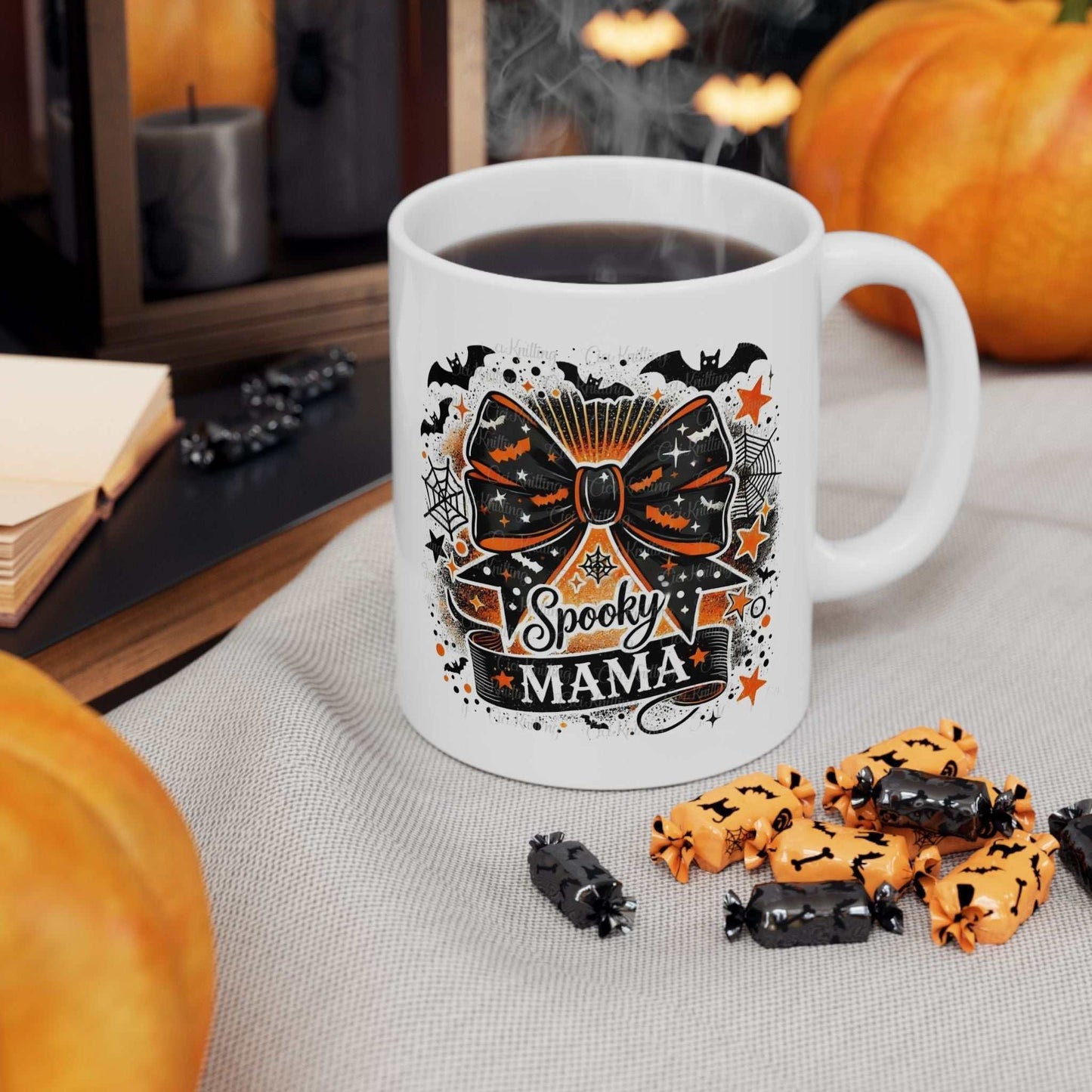 Spooky Mama Mug – A cute and sassy Halloween mug for stylish moms. The perfect Coquette Halloween Gift for a spooky season treat