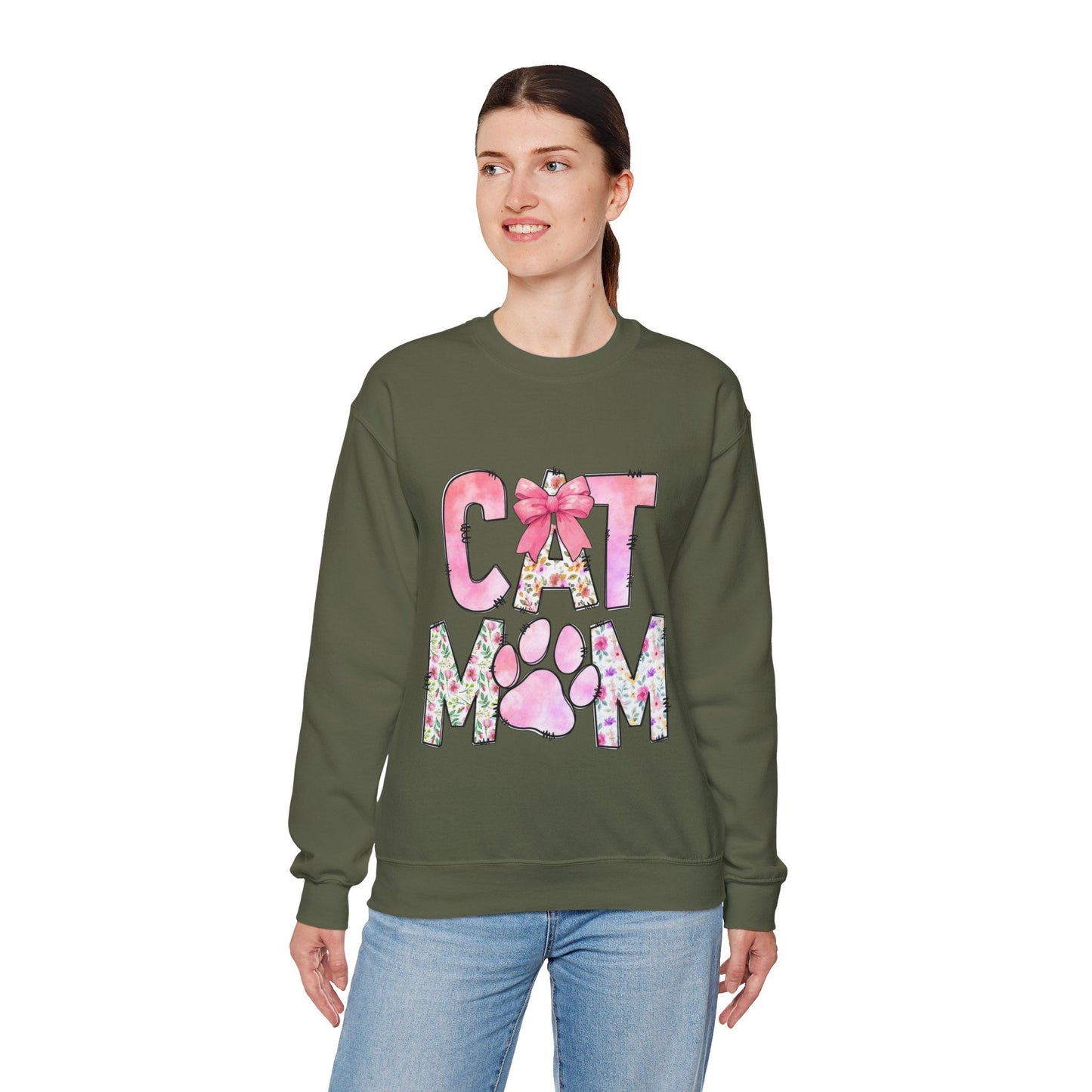 Cat Mom Floral Crewneck Sweatshirt - Perfect Gift for Cat Lovers