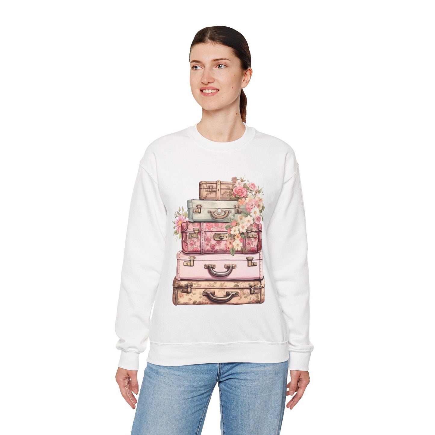 Vintage Floral Luggage Sweatshirt - Cozy Travel Inspired Apparel