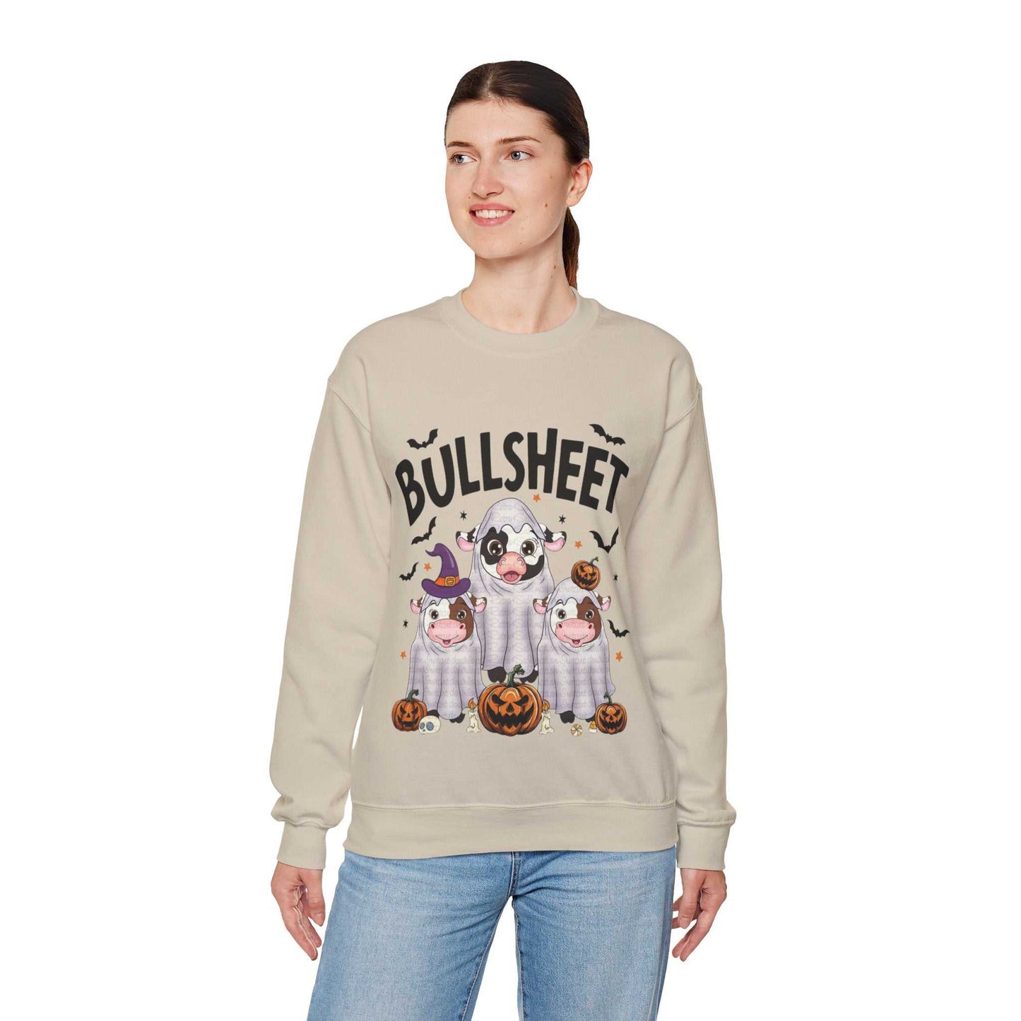 Funny Halloween Crewneck Sweatshirt | Bullsheet Cow Design, Gift for Halloween Lovers