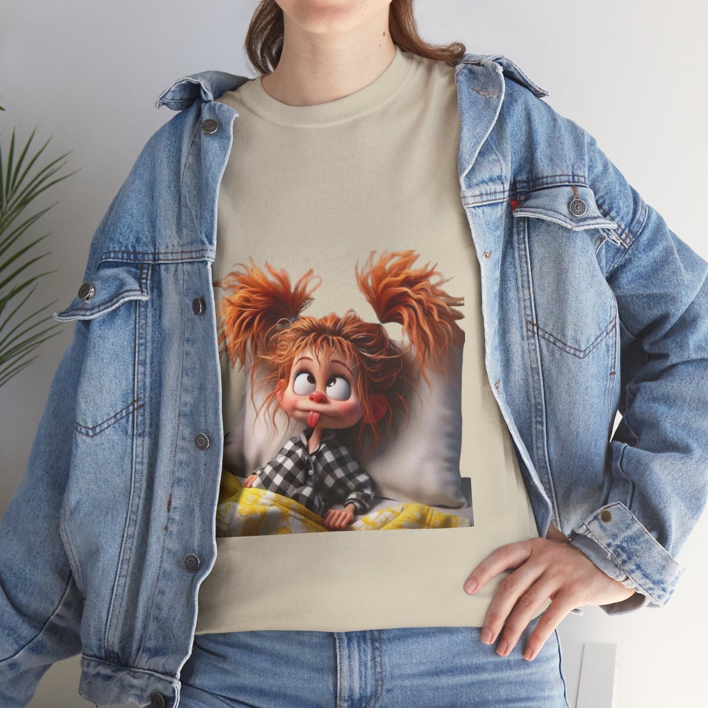 Cute Cartoon Character Unisex Heavy Cotton Tee - Perfect for Relaxed Mornings