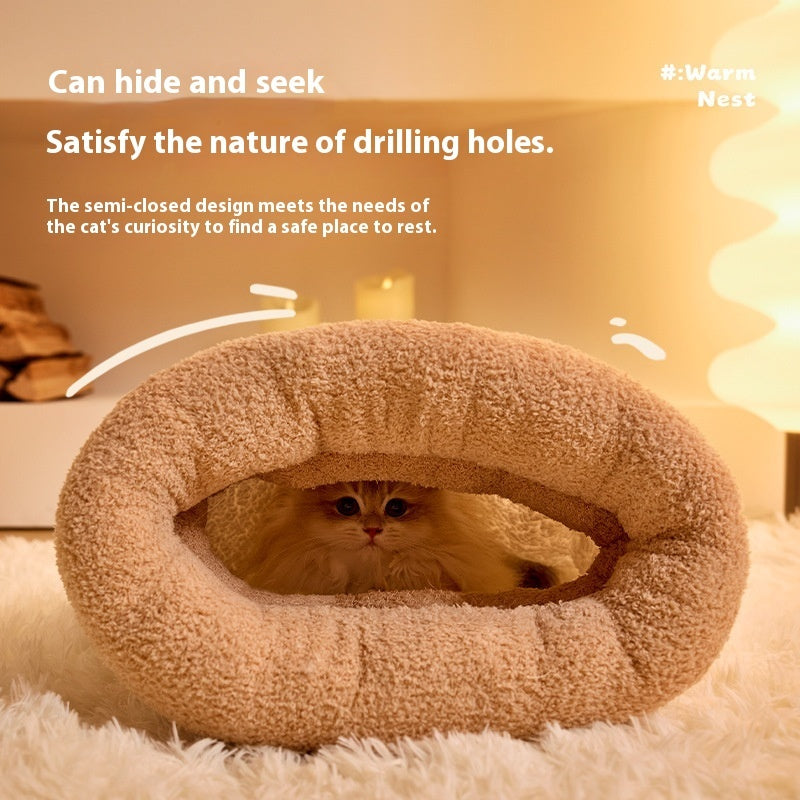 Pet Sleeping Bag Winter Warm Soft Plush Semi-Enclosed Cat Nest