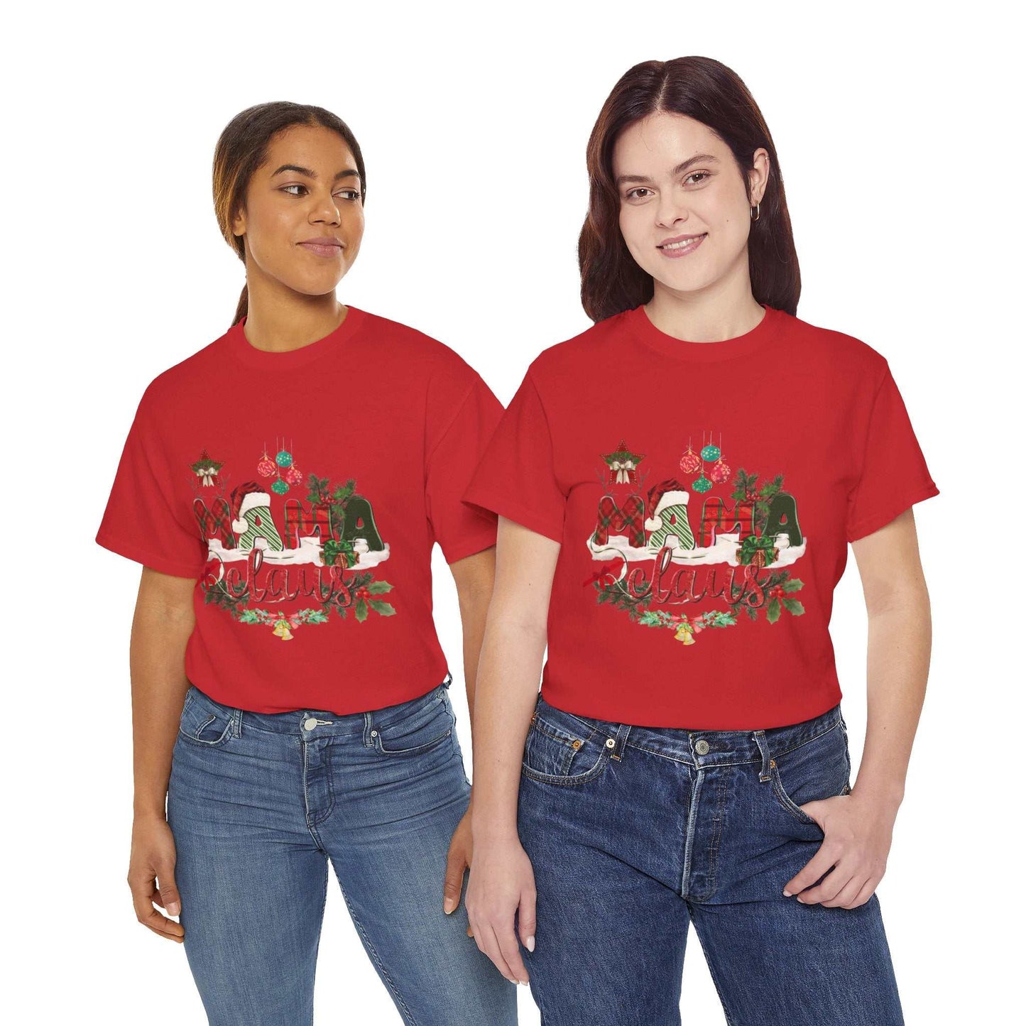 Mama Claus Christmas Shirt for moms, festive red design, best holiday gifts.
