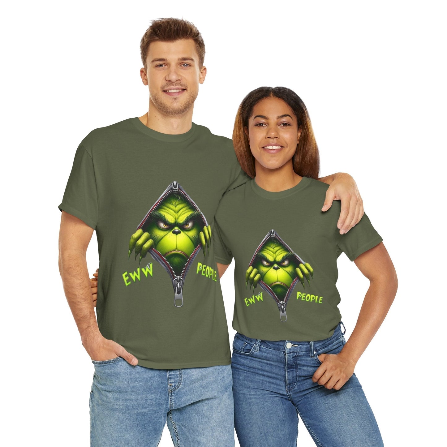 Grinch Ew People Shirt with funny Christmas design, unisex cotton tee for holiday humor.