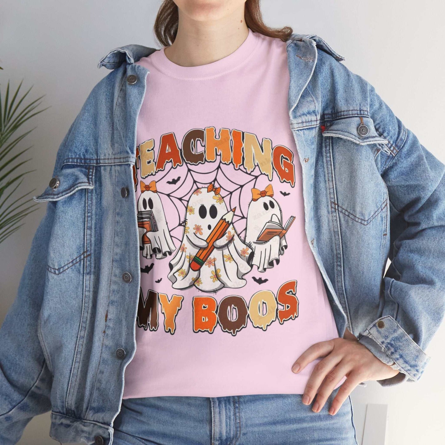 Comfort Colors Teaching My Boos Shirt, Halloween ghost teacher design.