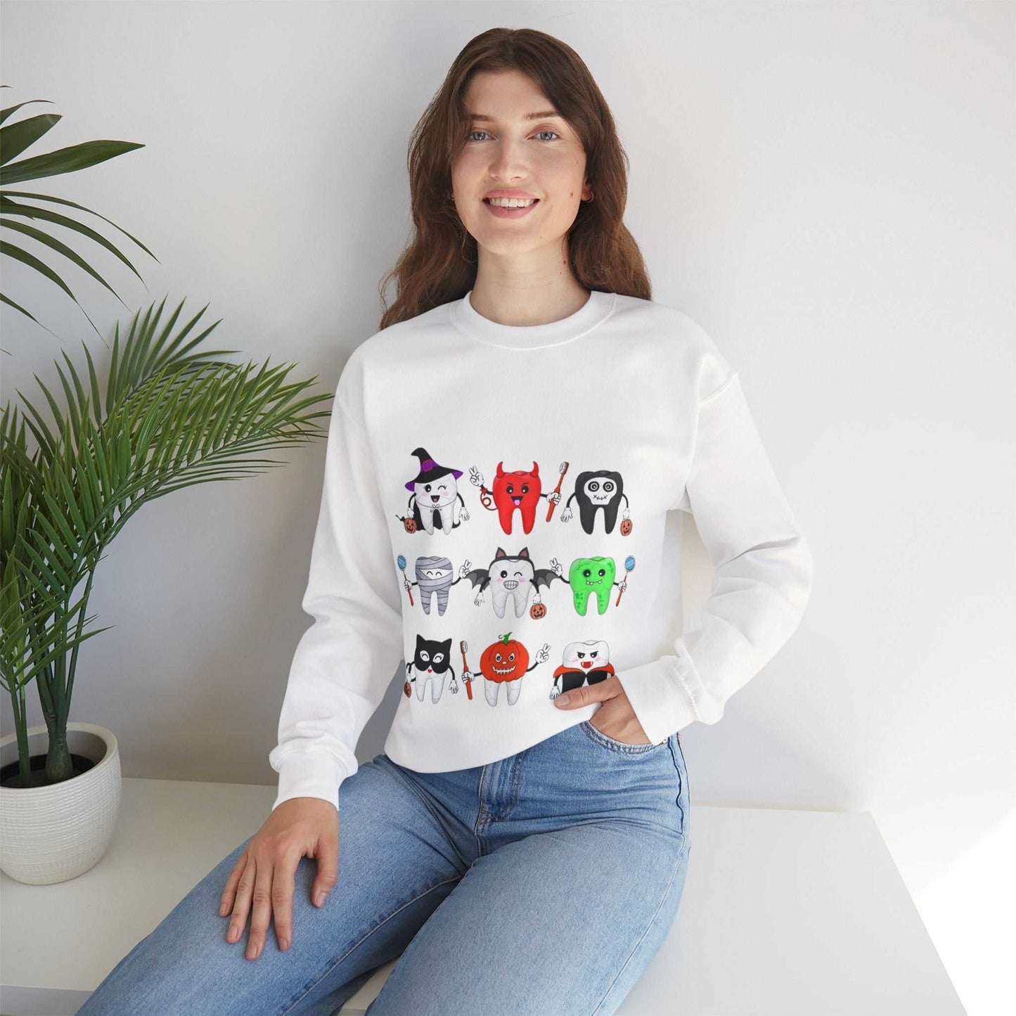 Cute Halloween Crewneck Sweatshirt, Spooky Season Clothing, Dental Trick or Treat Gift