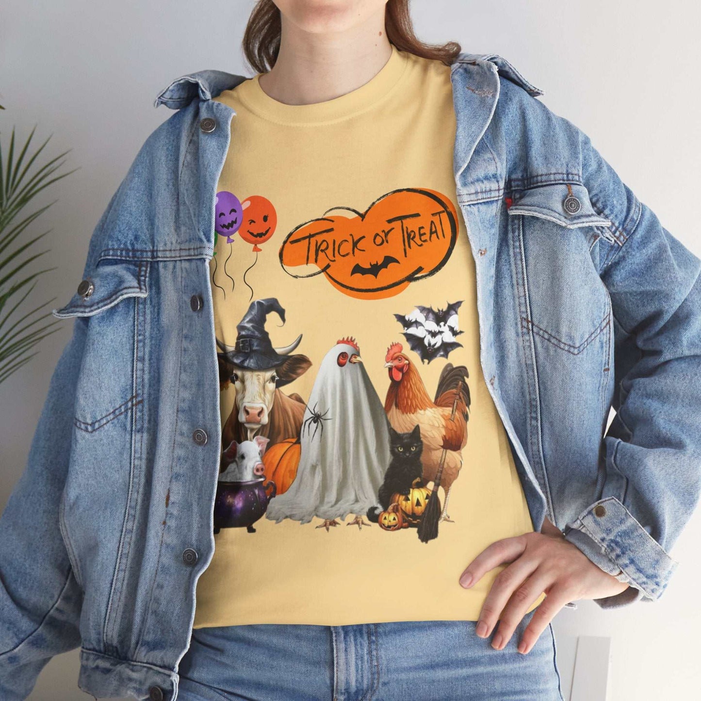 Trick or Treat Halloween Shirt with fun spooky animal design, ideal for Halloween parties and pumpkin patch visits.