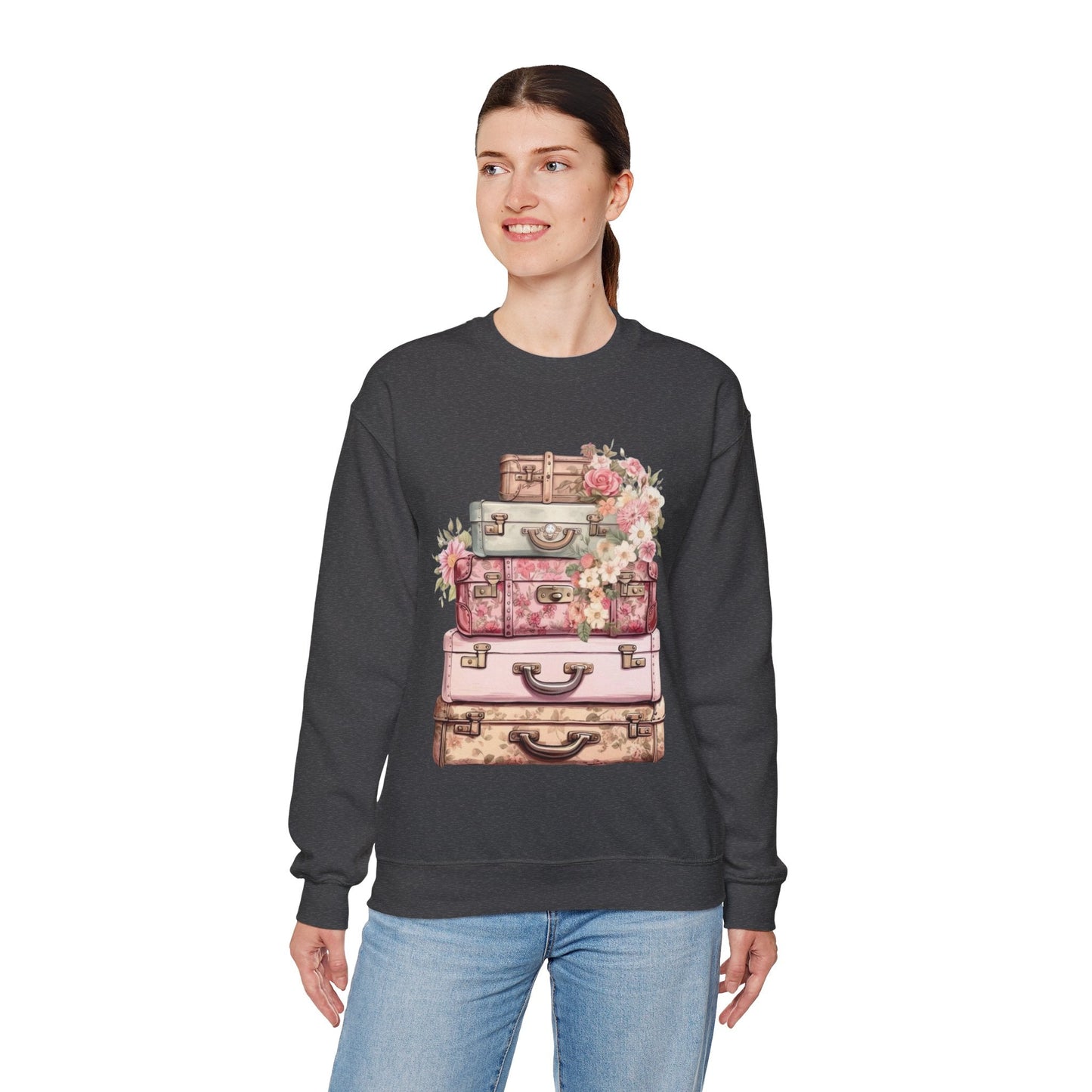 Vintage Floral Luggage Sweatshirt - Cozy Travel Inspired Apparel