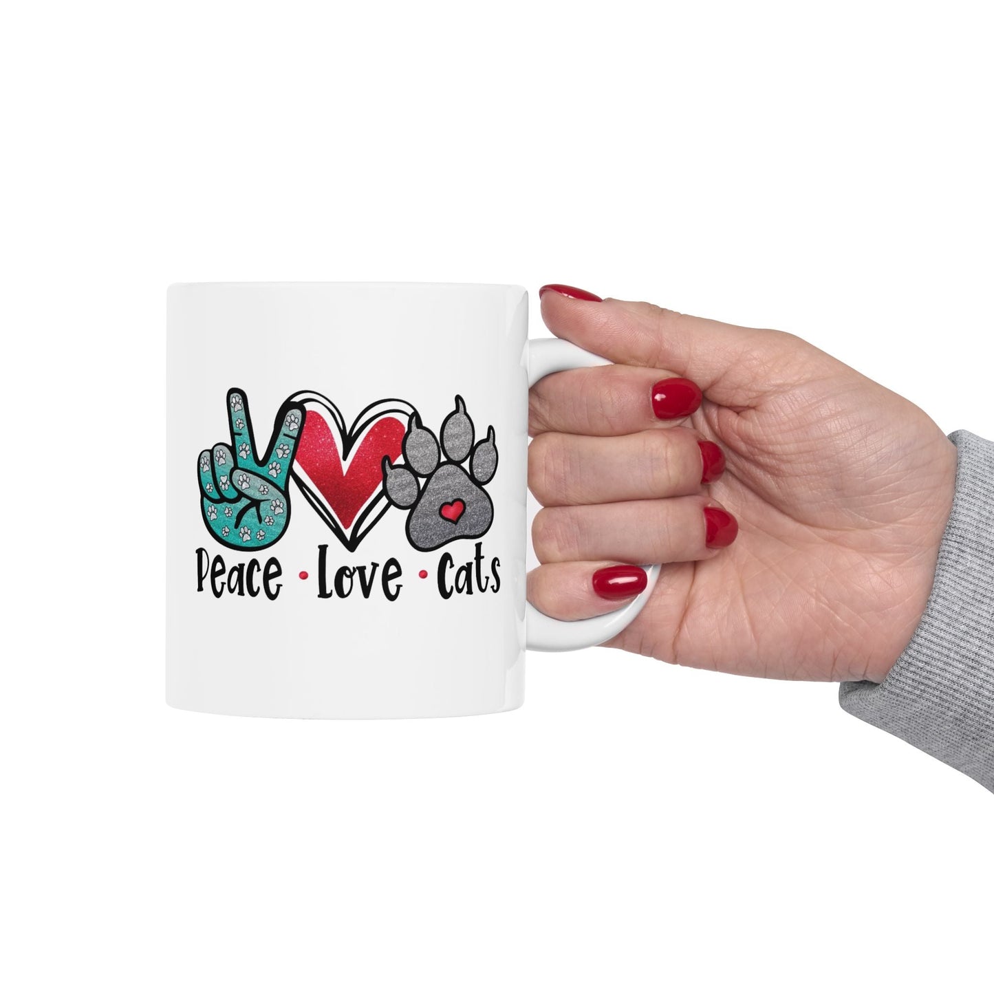Cute Cat Lover Ceramic Mug - Peace & Paws Design (11oz, 15oz)