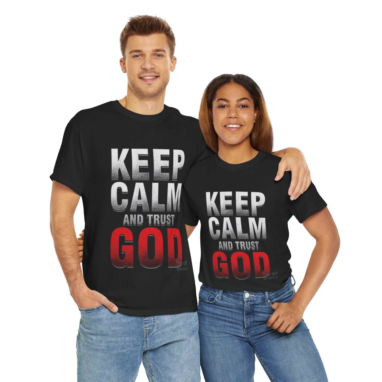 Inspirational Unisex Heavy Cotton Tee, Keep Calm and Trust God T-Shirt